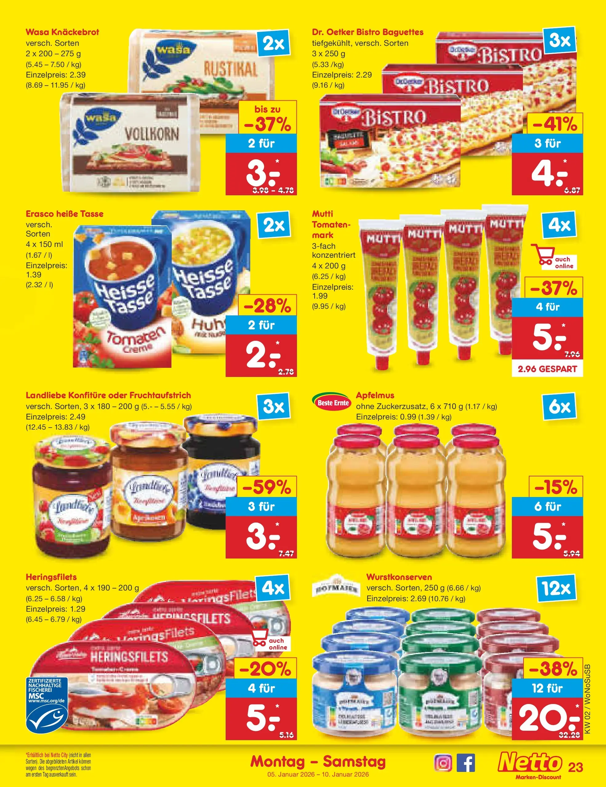 Netto Marken-Discount prospekt Mannheim	 (ab 04.01.2026) » Angebote | Seite: 23 | Produkte: Tomaten, Wasa knackebrot, Erasco