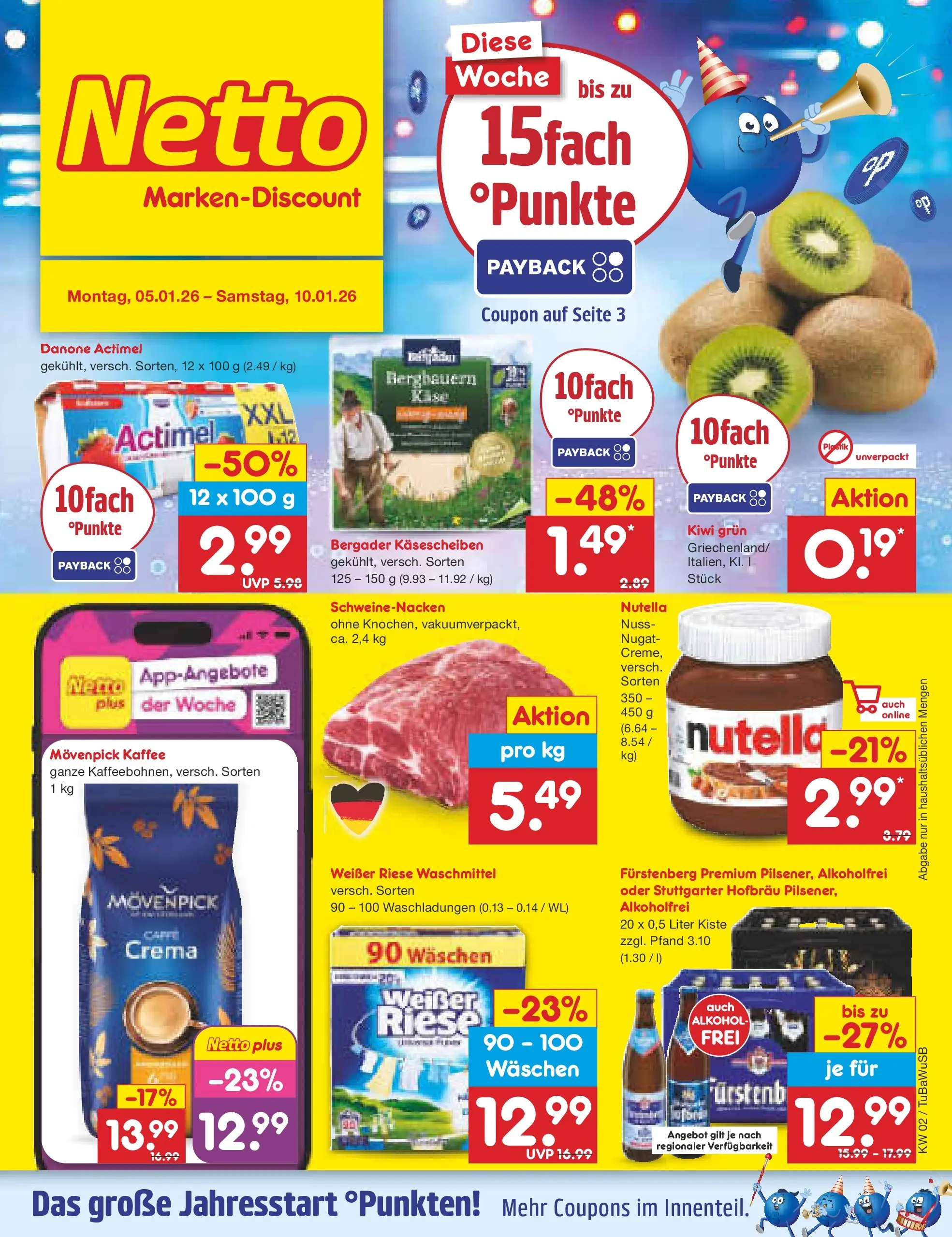 Netto Marken-Discount prospekt Lahr-Langenwinkel	 (ab 04.01.2026) » Angebote | Seite: 1 | Produkte: Actimel, Kaffee, Nutella, Waschmittel