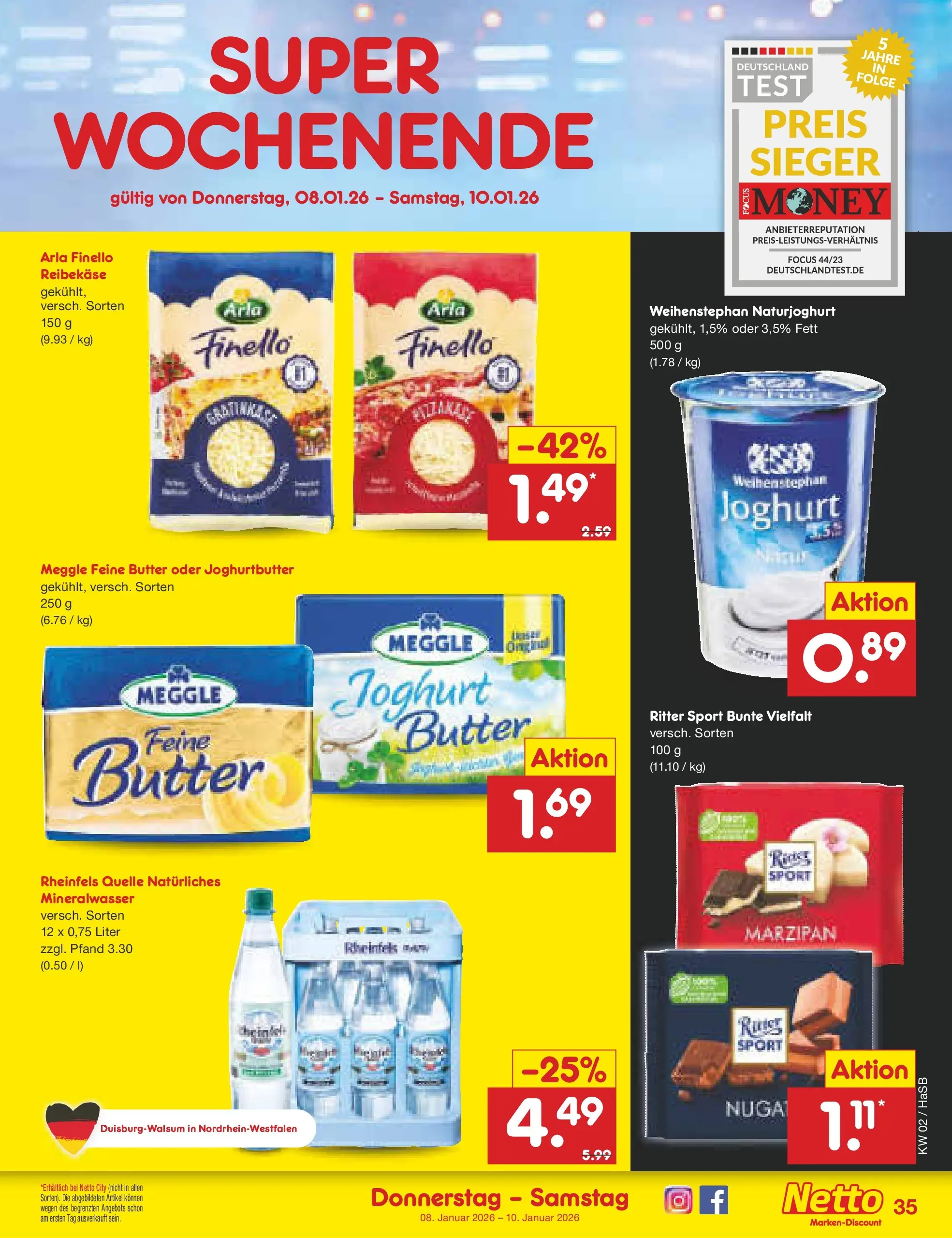 Netto Marken-Discount prospekt Wuppertal	 (ab 04.01.2026) » Angebote | Seite: 39 | Produkte: Butter, Ritter sport, Mineralwasser, Reibekase