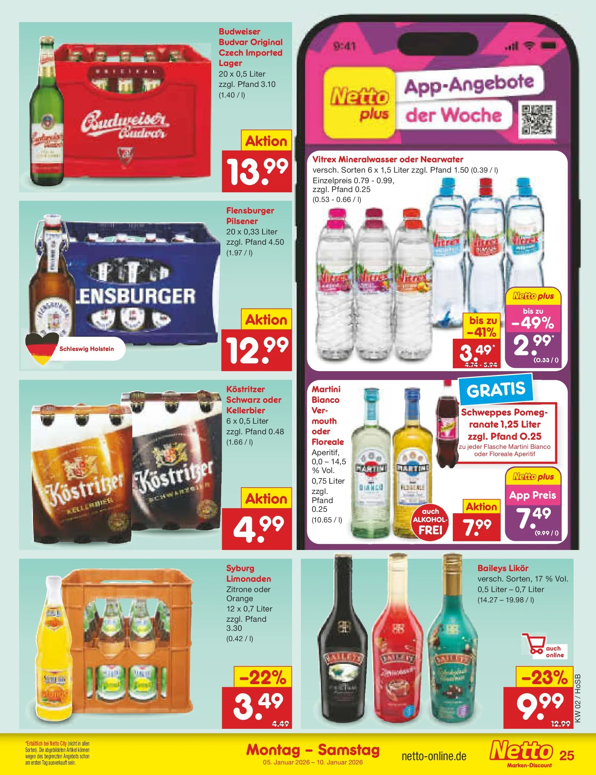 Netto Marken-Discount prospekt Hannover	 (ab 04.01.2026) » Angebote | Seite: 25 | Produkte: Kostritzer, Mineralwasser, Zitrone, Baileys