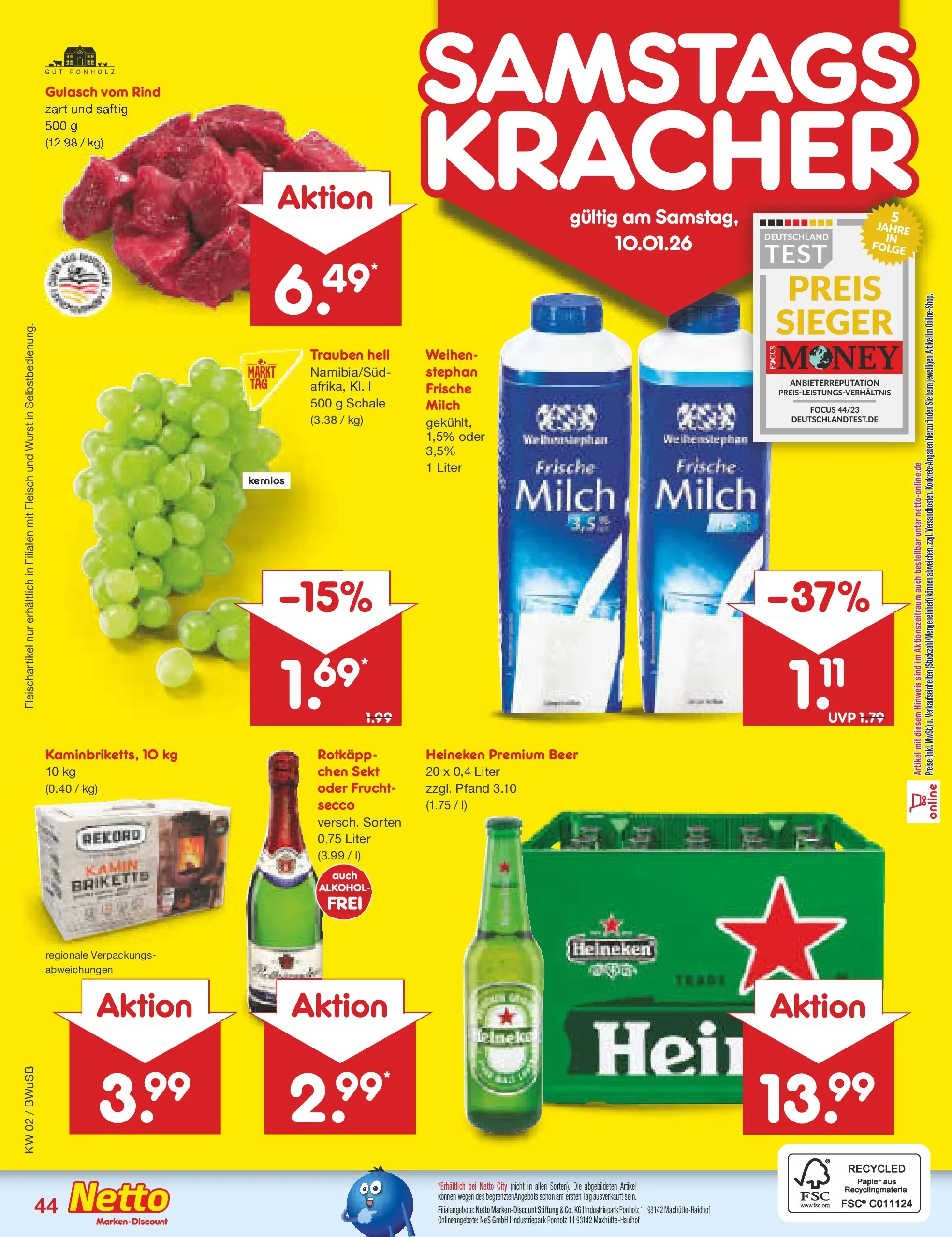 Netto Marken-Discount prospekt Stemwede-Dielingen	 (ab 04.01.2026) » Angebote | Seite: 48 | Produkte: Milch, Trauben, Wurst, Fleisch