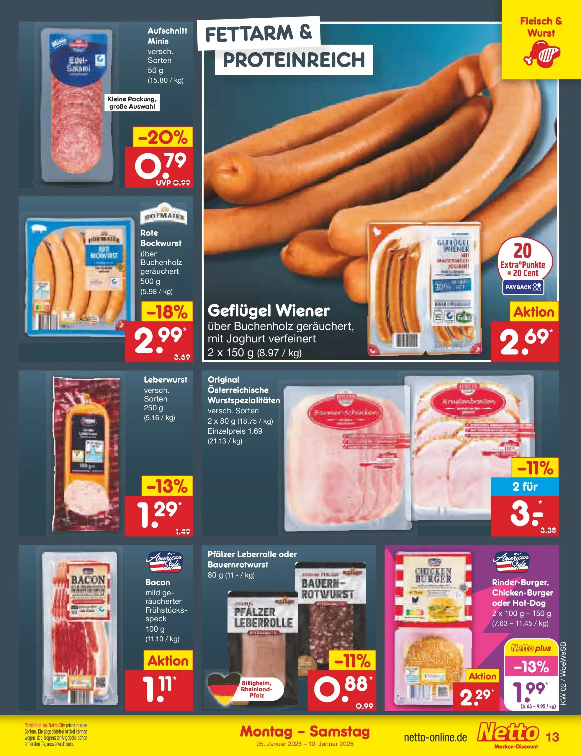 Netto Marken-Discount prospekt Katzweiler	 (ab 04.01.2026) » Angebote | Seite: 13 | Produkte: Bockwurst, Joghurt, Wurst, Fleisch