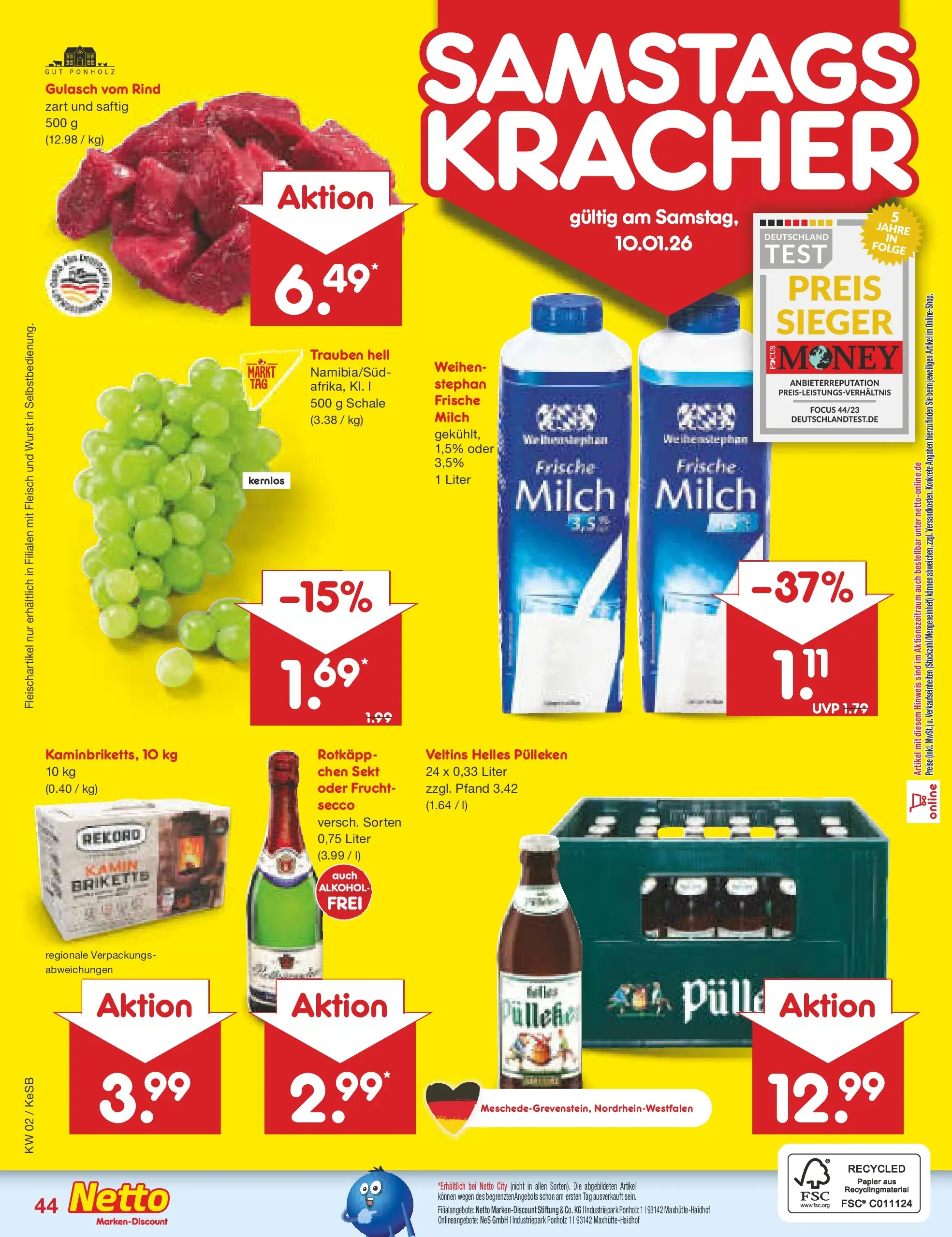 Netto Marken-Discount prospekt Bonn	 (ab 04.01.2026) » Angebote | Seite: 48 | Produkte: Helles pulleken, Trauben, Wurst, Veltins