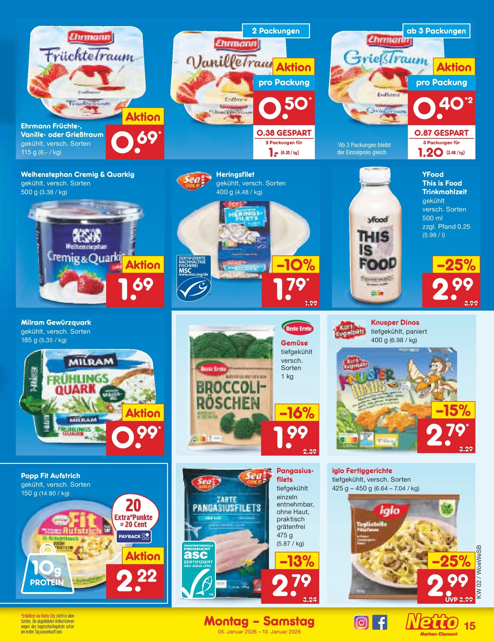 Netto Marken-Discount prospekt Katzweiler	 (ab 04.01.2026) » Angebote | Seite: 15 | Produkte: Quark, Iglo, YFood, Fertiggerichte