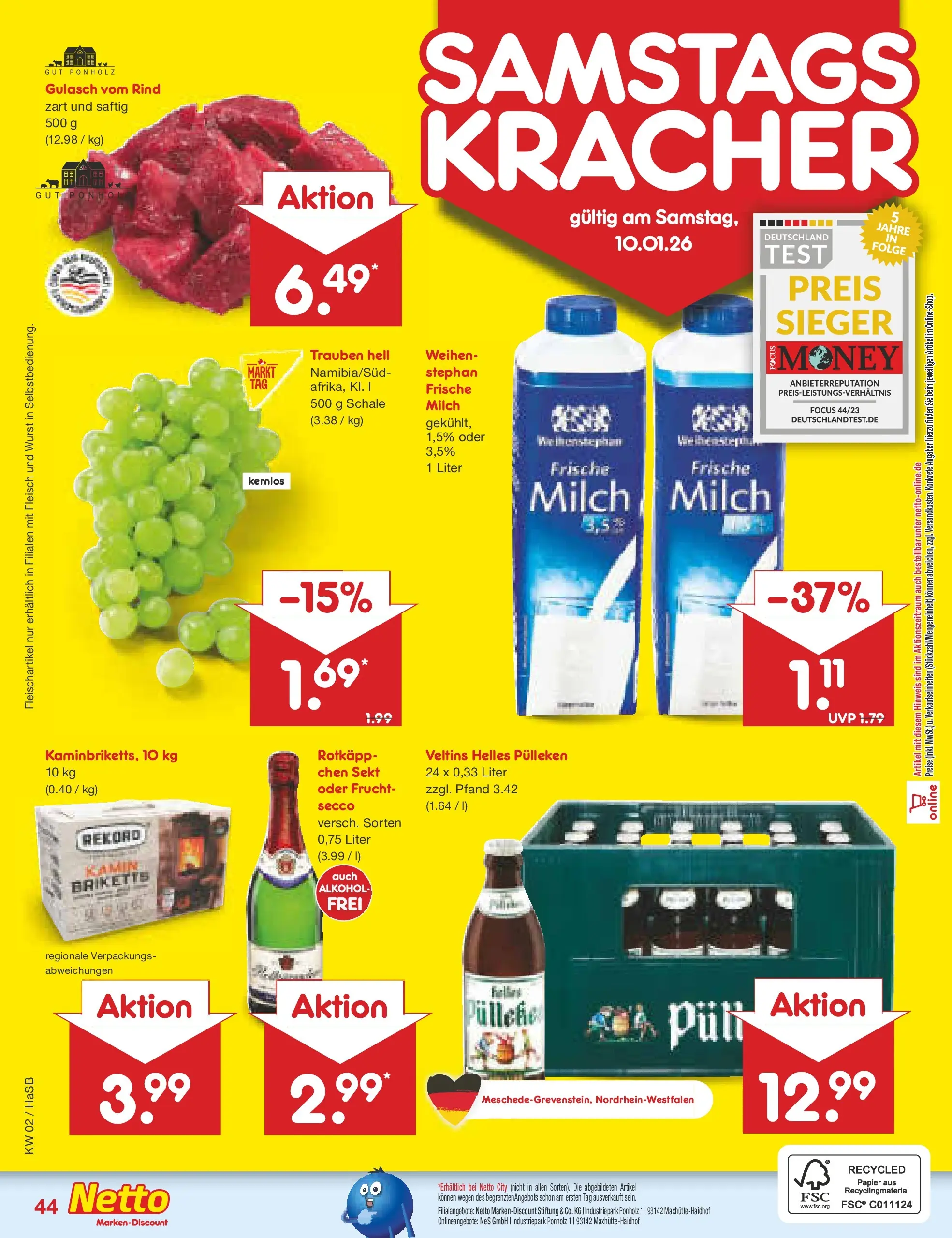 Netto Marken-Discount prospekt Wuppertal	 (ab 04.01.2026) » Angebote | Seite: 48 | Produkte: Trauben, Sekt, Gulasch, Veltins