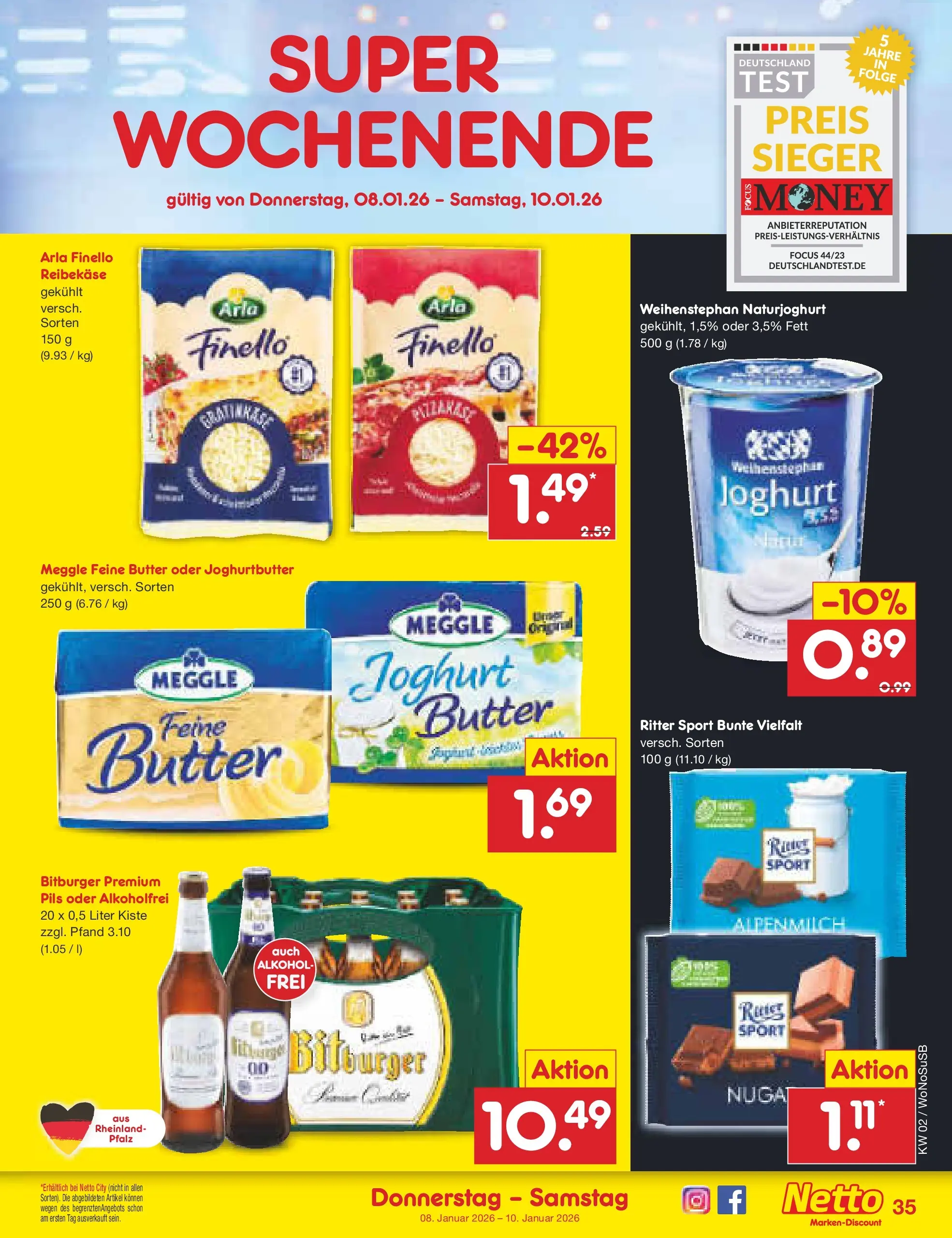 Netto Marken-Discount prospekt Mannheim	 (ab 04.01.2026) » Angebote | Seite: 39 | Produkte: Bitburger, Butter, Joghurt, Pils