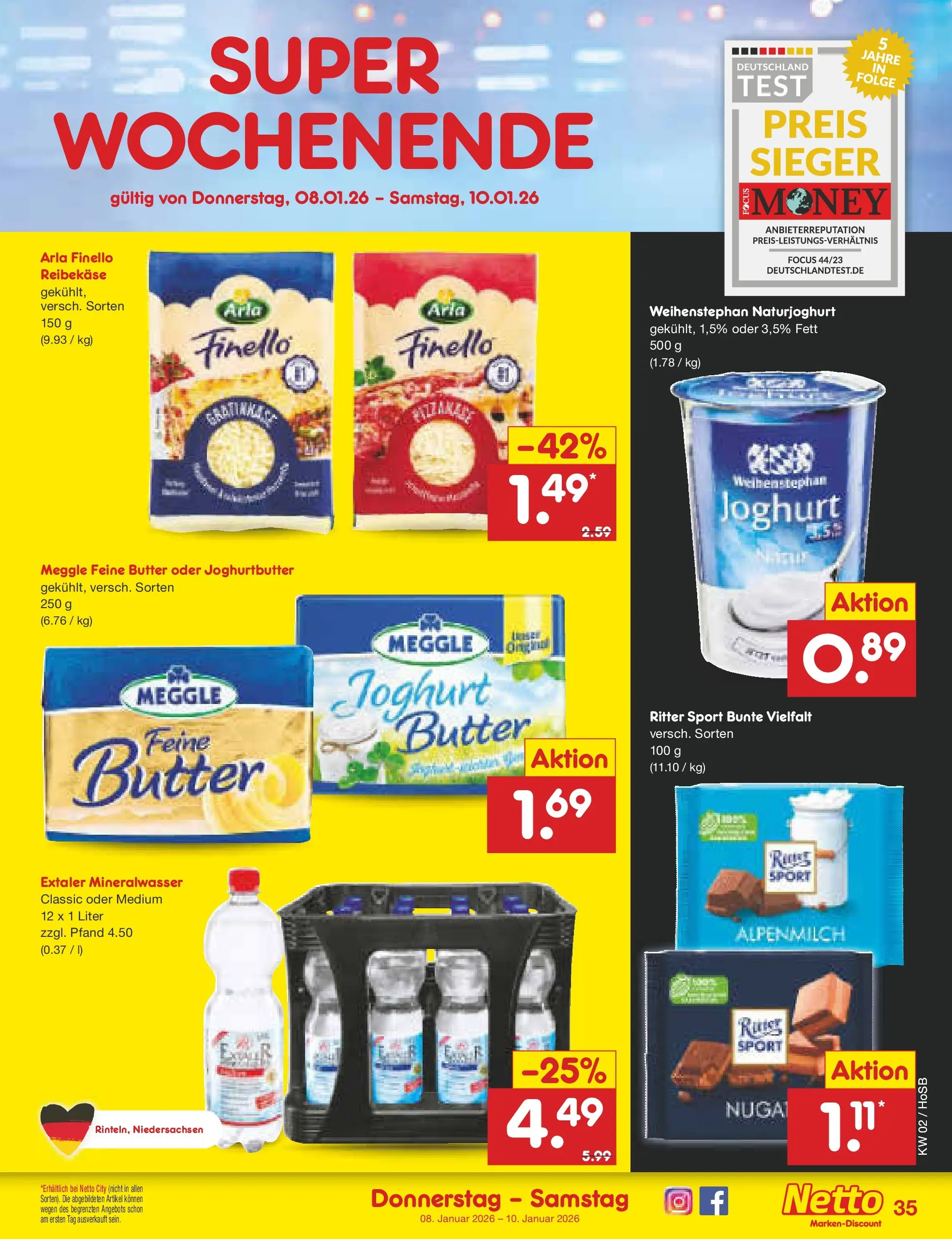 Netto Marken-Discount prospekt Hannover	 (ab 04.01.2026) » Angebote | Seite: 39 | Produkte: Butter, Joghurt, Ritter sport, Reibekase