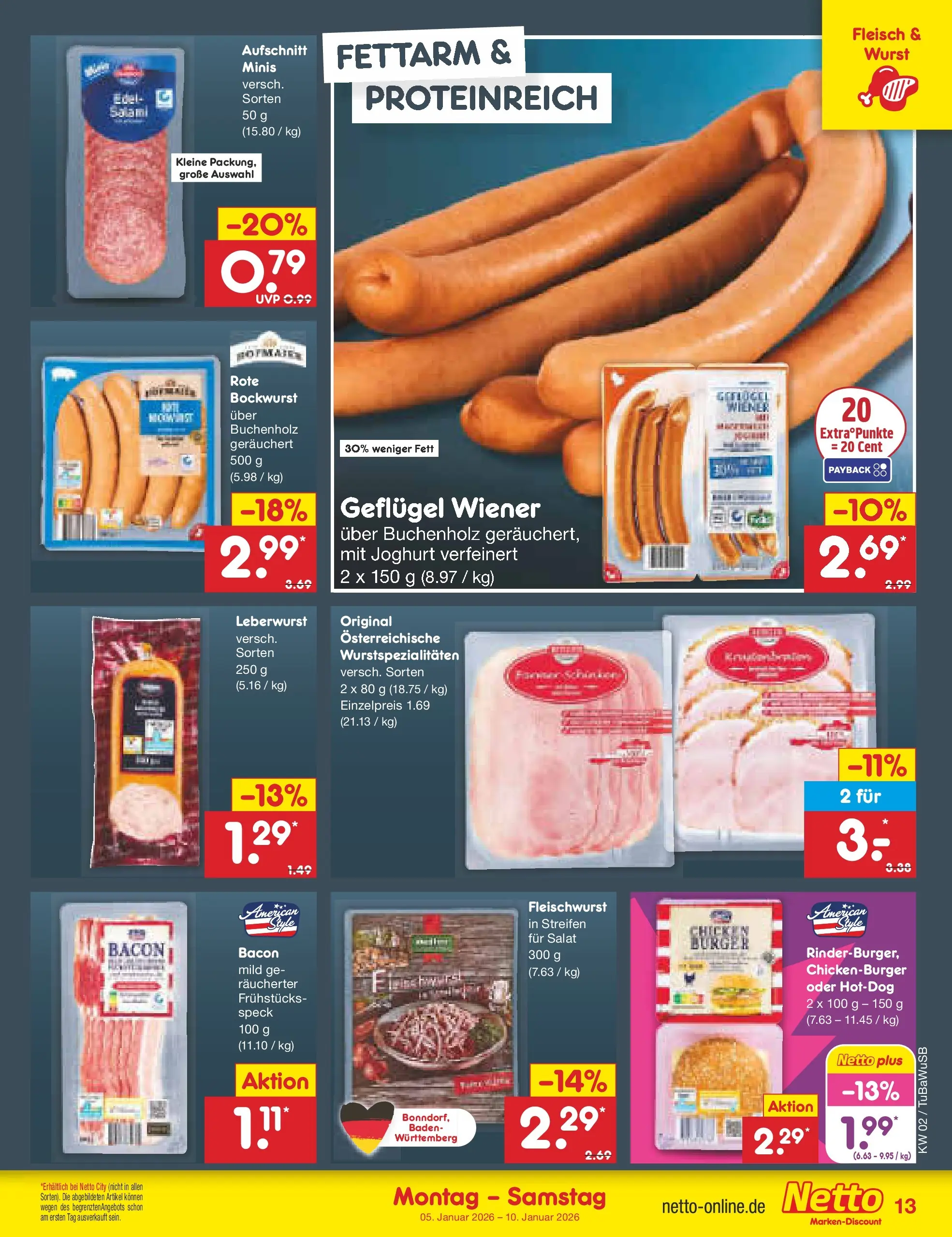 Netto Marken-Discount prospekt Lahr-Langenwinkel	 (ab 04.01.2026) » Angebote | Seite: 13 | Produkte: Bockwurst, Wurst, Fleisch, Salat