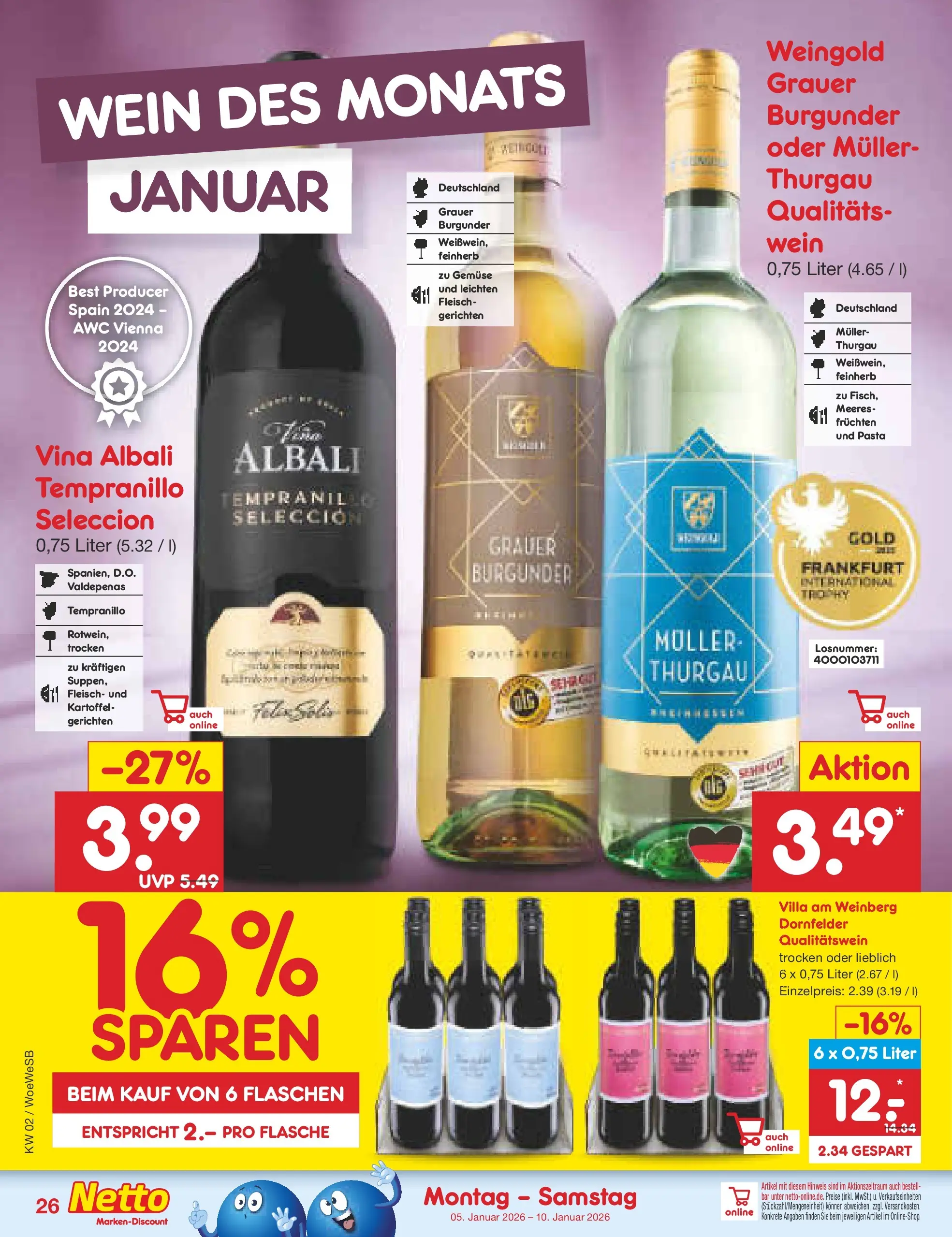 Netto Marken-Discount prospekt Katzweiler	 (ab 04.01.2026) » Angebote | Seite: 26 | Produkte: Gemüse, Pasta, Wein, Fleisch