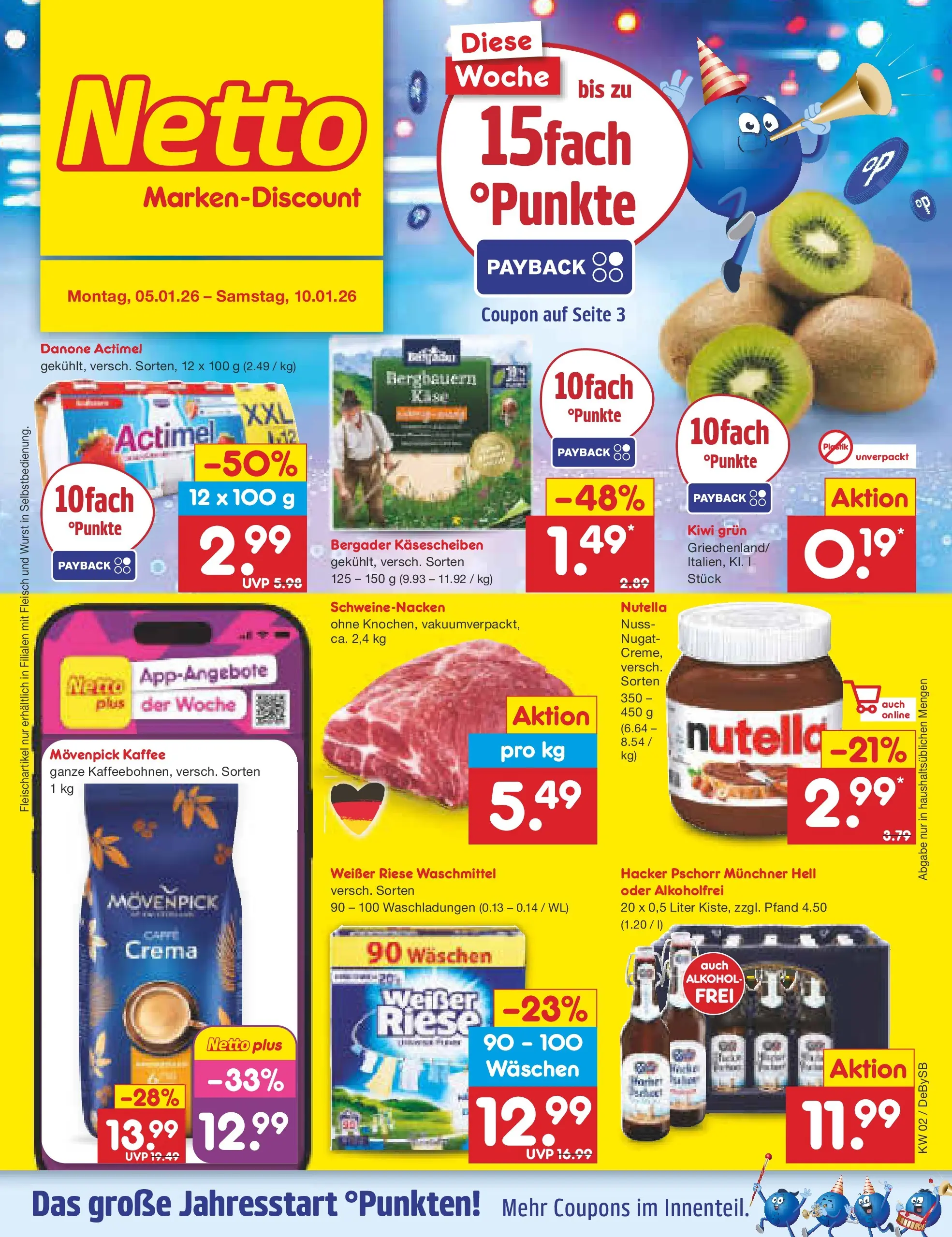 Netto Marken-Discount prospekt Thierhaupten	 (ab 04.01.2026) » Angebote | Seite: 1 | Produkte: Actimel, Nutella, Waschmittel, Kiwi
