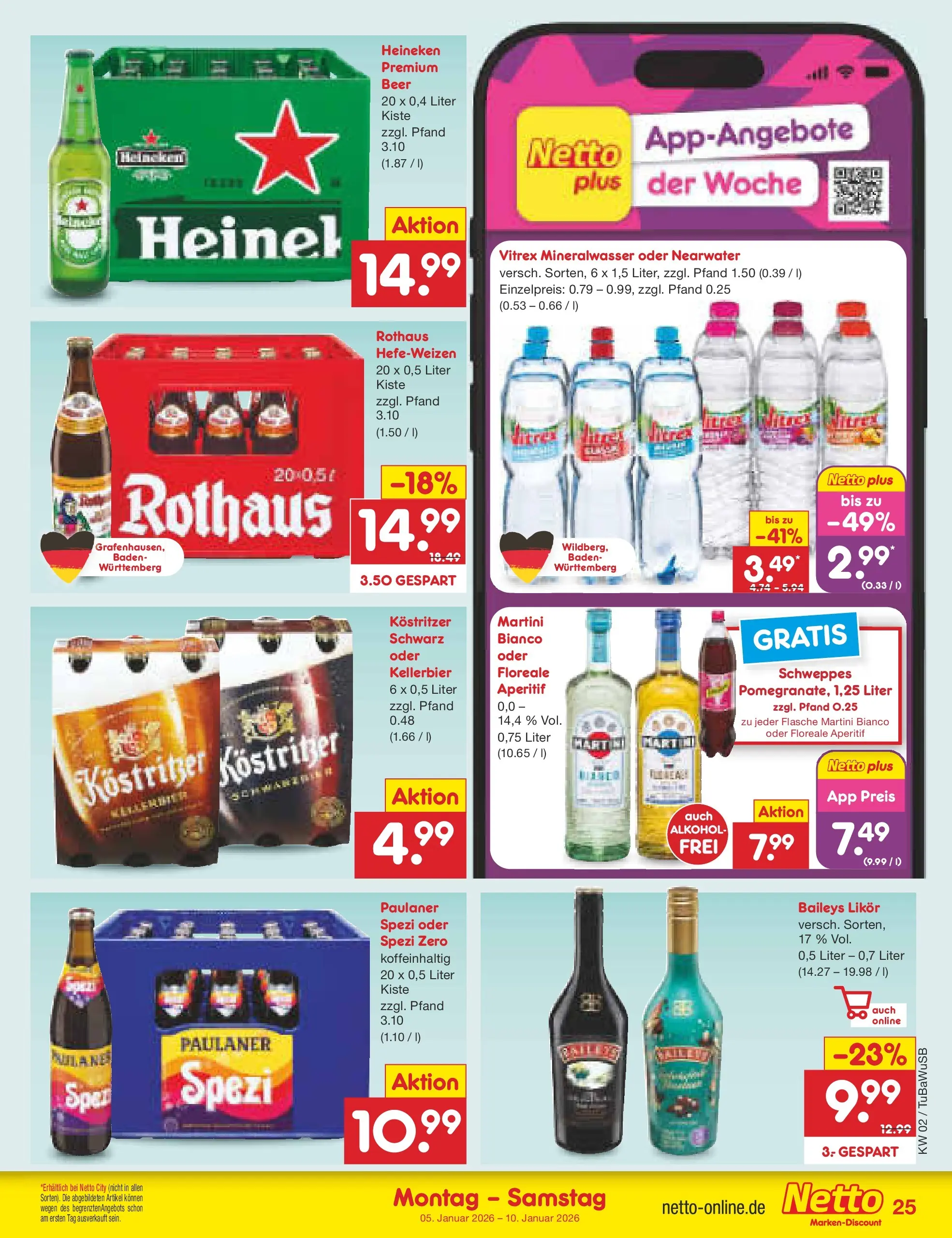 Netto Marken-Discount prospekt Lahr-Langenwinkel	 (ab 04.01.2026) » Angebote | Seite: 25 | Produkte: Kostritzer, Schweppes, Mineralwasser, Baileys
