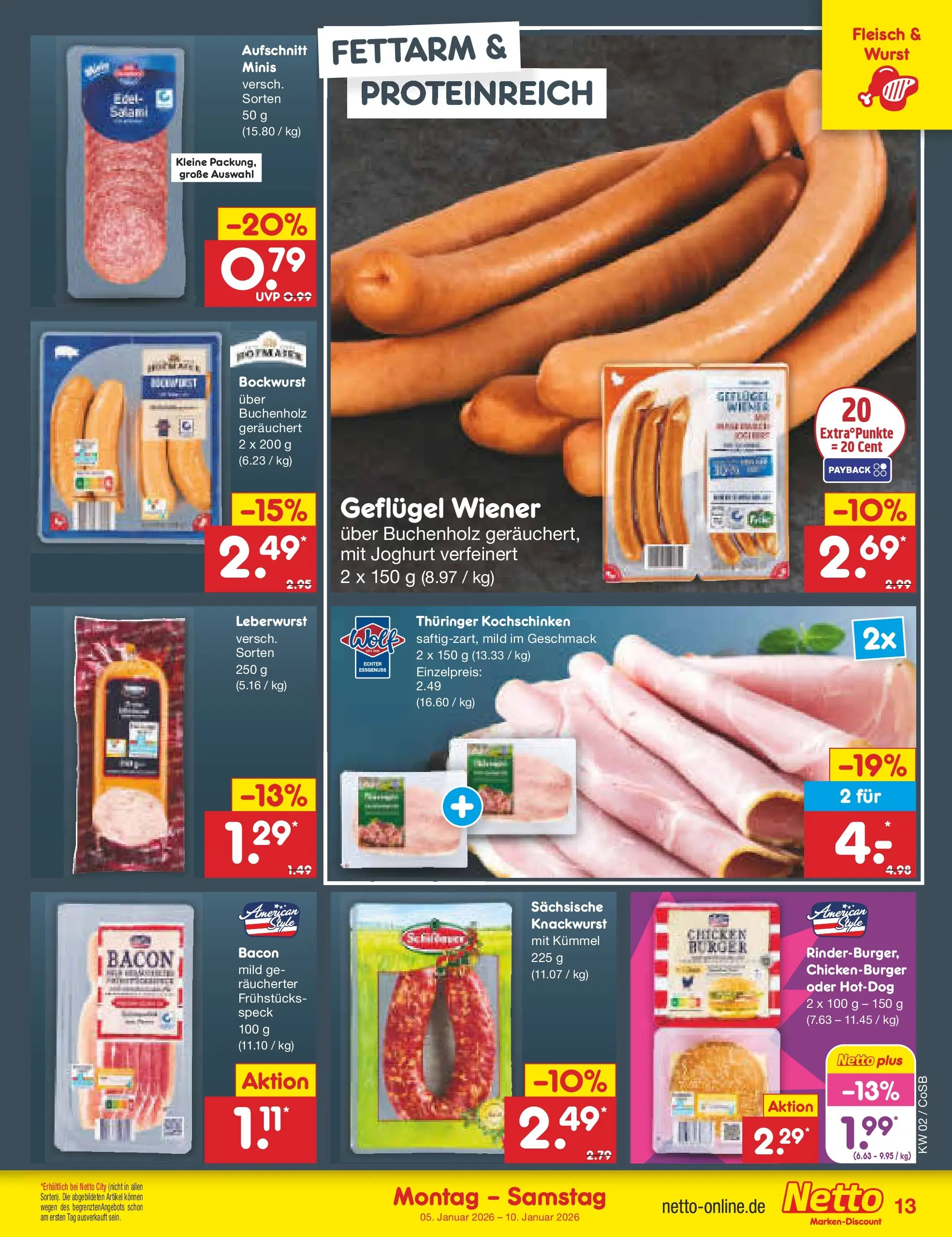 Netto Marken-Discount prospekt Bitterfeld-Wolfen	 (ab 04.01.2026) » Angebote | Seite: 13 | Produkte: Bockwurst, Joghurt, Wurst, Fleisch