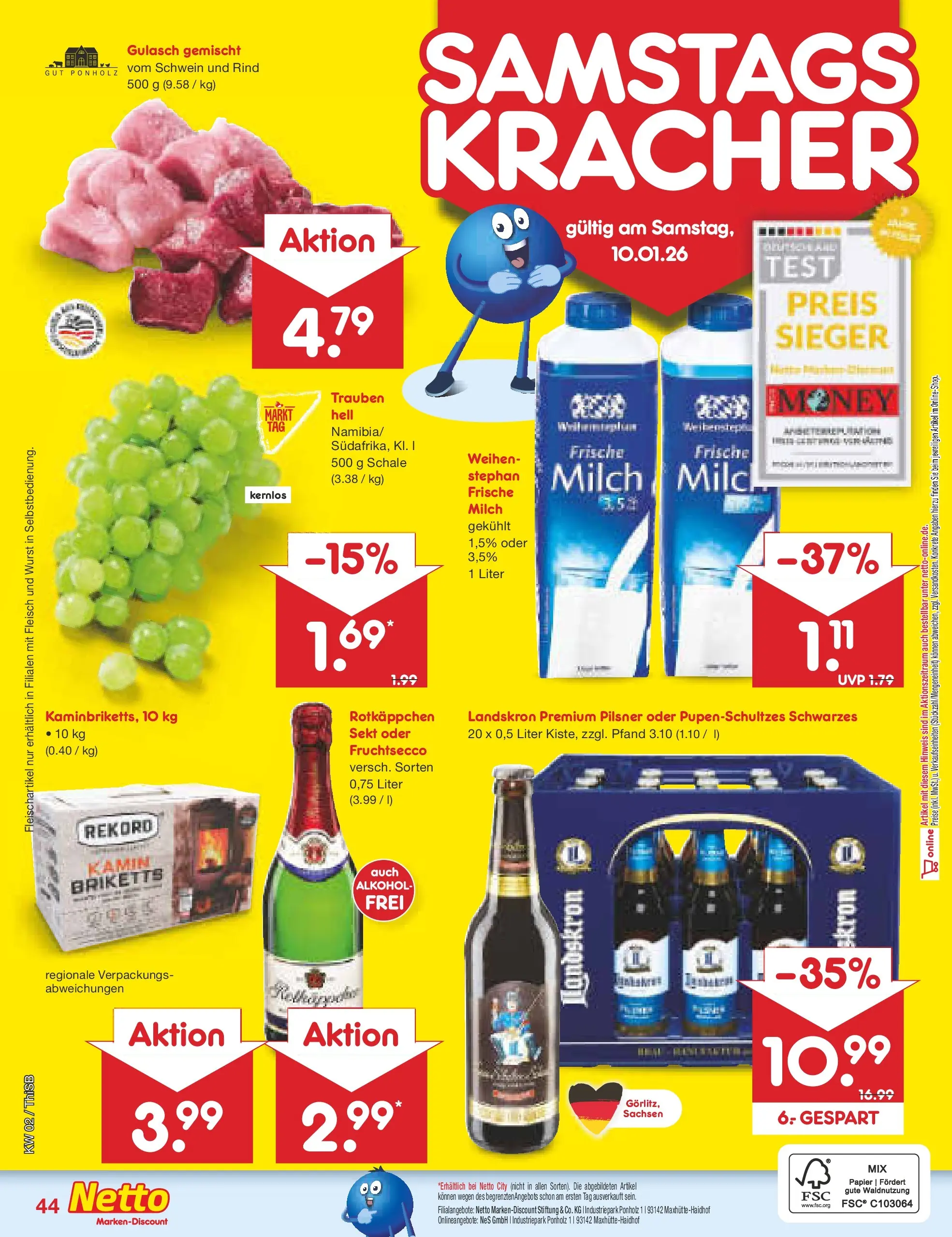 Netto Marken-Discount prospekt Pirna	 (ab 04.01.2026) » Angebote | Seite: 48 | Produkte: Trauben, Gulasch, Wurst, Rotkäppchen