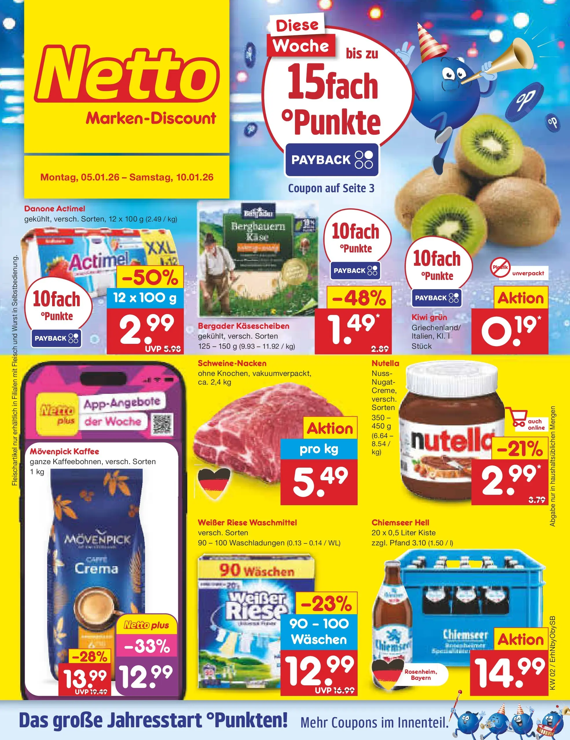 Netto Marken-Discount prospekt Metten	 (ab 04.01.2026) » Angebote | Seite: 1 | Produkte: Schweinenacken, Movenpick kaffee, Kiwi, Fleisch