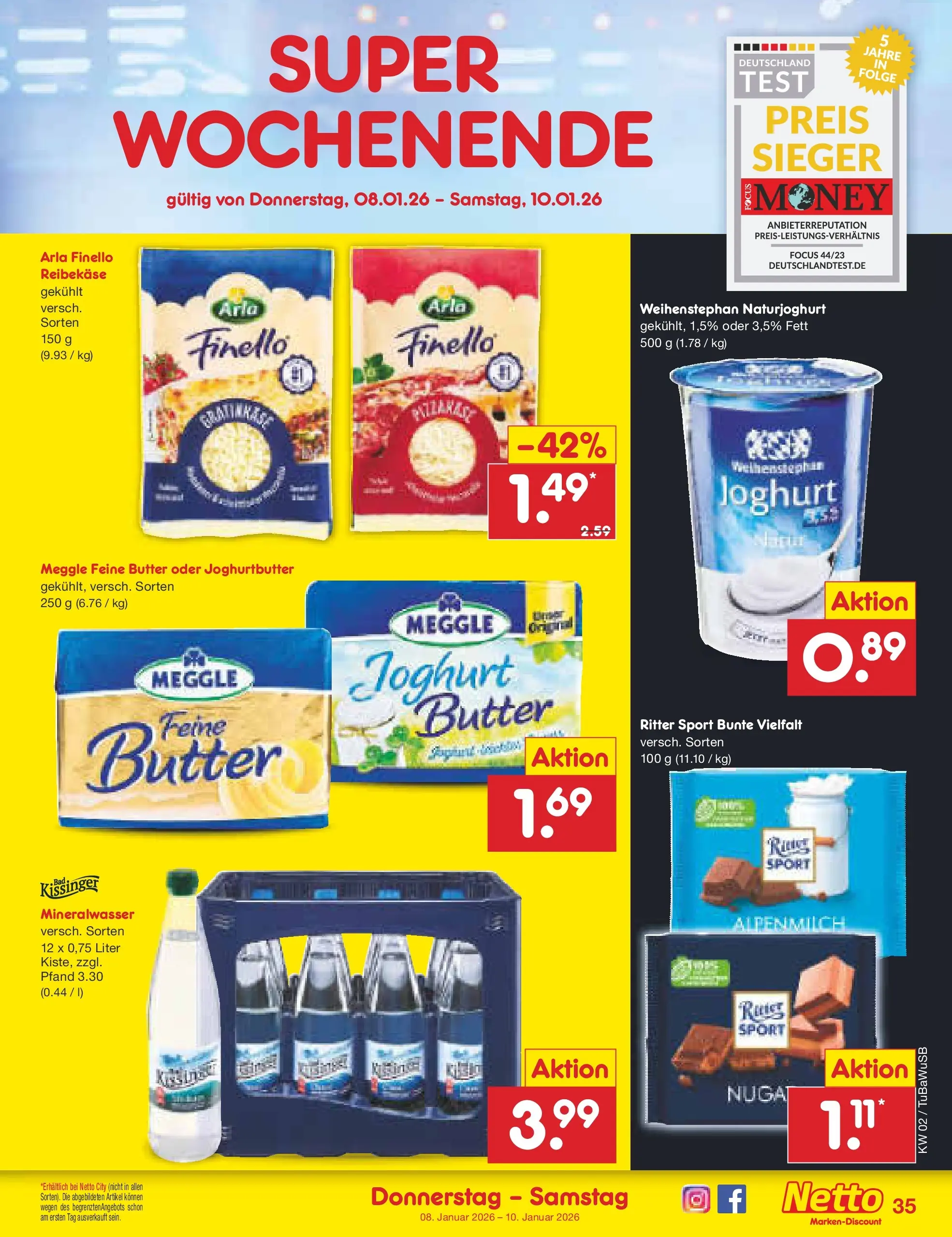 Netto Marken-Discount prospekt Lahr-Langenwinkel	 (ab 04.01.2026) » Angebote | Seite: 39 | Produkte: Butter, Ritter sport, Mineralwasser, Reibekase
