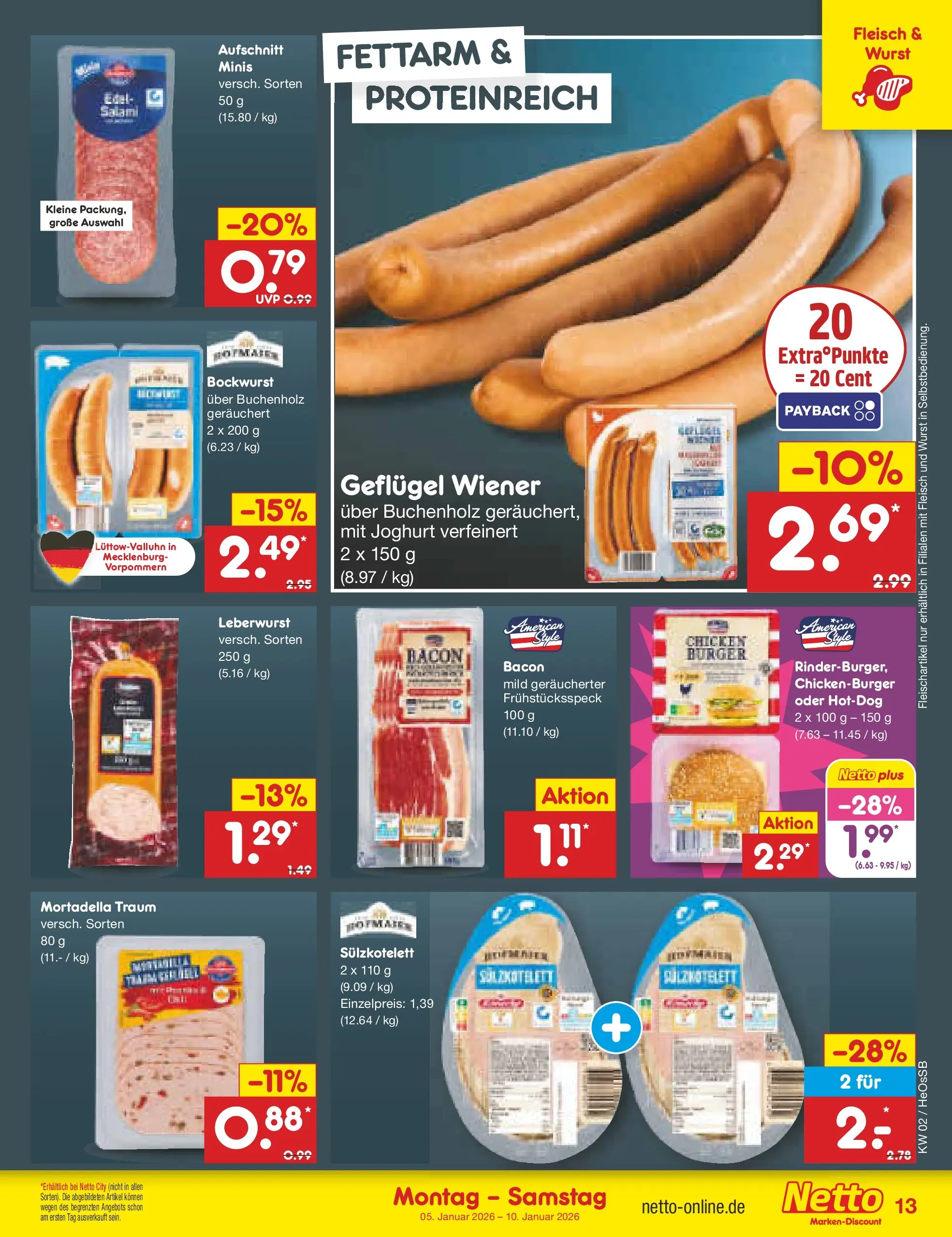 Netto Marken-Discount prospekt Kröpelin	 (ab 04.01.2026) » Angebote | Seite: 13 | Produkte: Bockwurst, Joghurt, Wurst, Fleisch