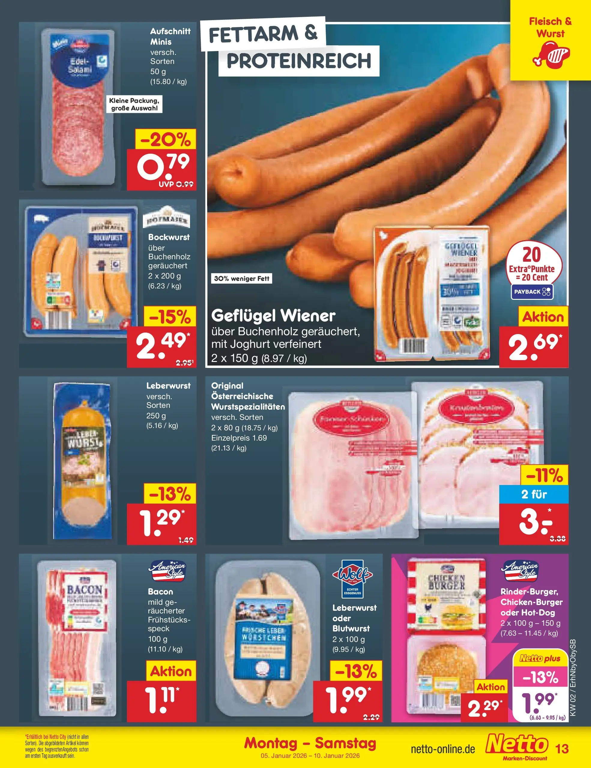 Netto Marken-Discount prospekt Metten	 (ab 04.01.2026) » Angebote | Seite: 13 | Produkte: Bockwurst, Joghurt, Wurst, Fleisch