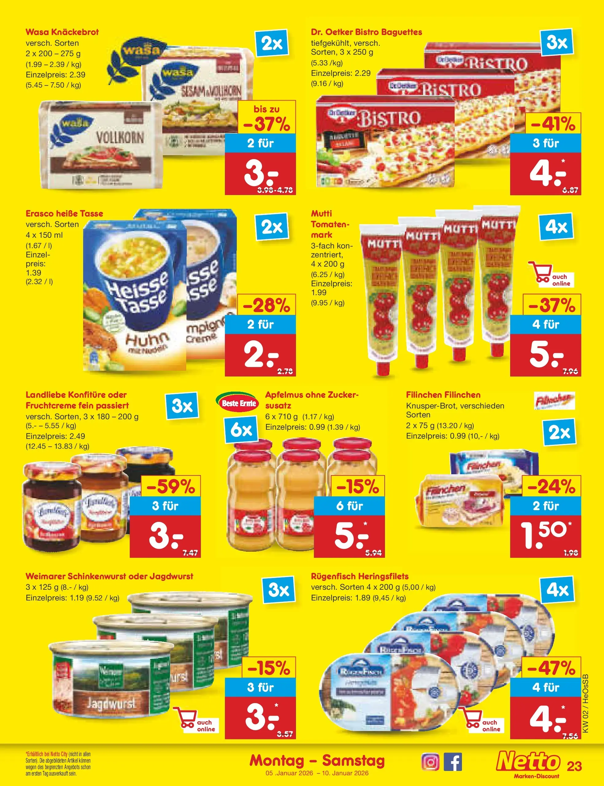 Netto Marken-Discount prospekt Kröpelin	 (ab 04.01.2026) » Angebote | Seite: 23 | Produkte: Tomaten, Creme, Zucker, Erasco