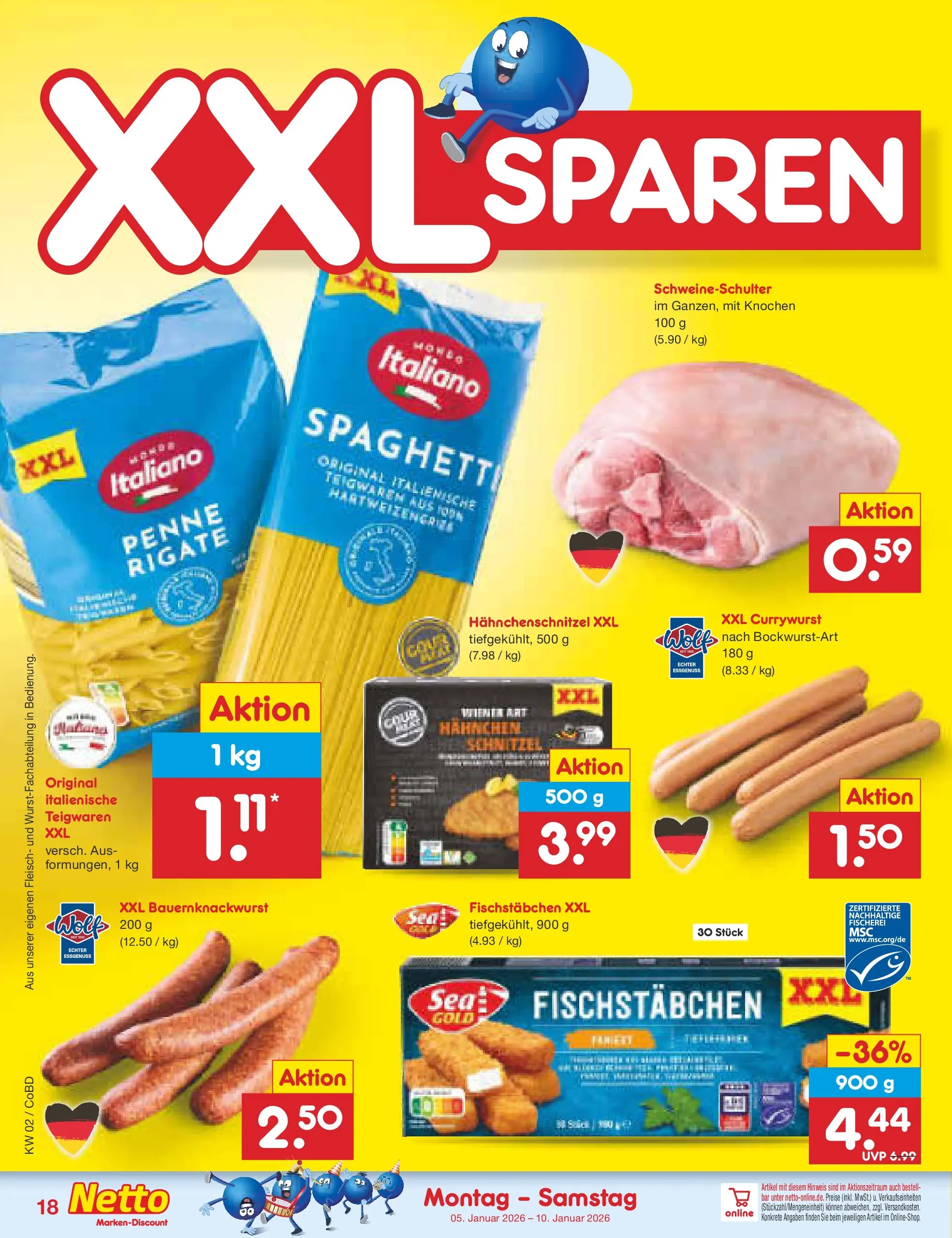 Netto Marken-Discount prospekt Delitzsch	 (ab 04.01.2026) » Angebote | Seite: 18 | Produkte: Hahnchen, Schnitzel, Fischstabchen, Fleisch