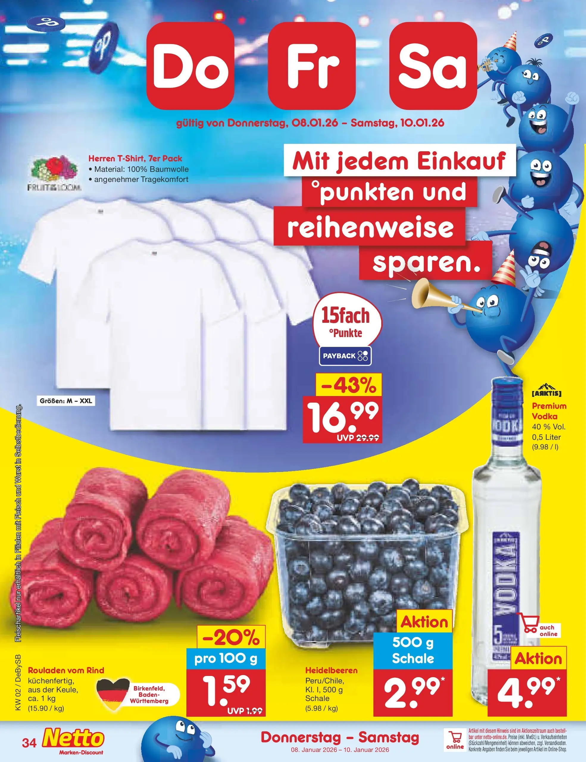 Netto Marken-Discount prospekt Thierhaupten	 (ab 04.01.2026) » Angebote | Seite: 38 | Produkte: Heidelbeeren, Wurst, Vodka, Fleisch