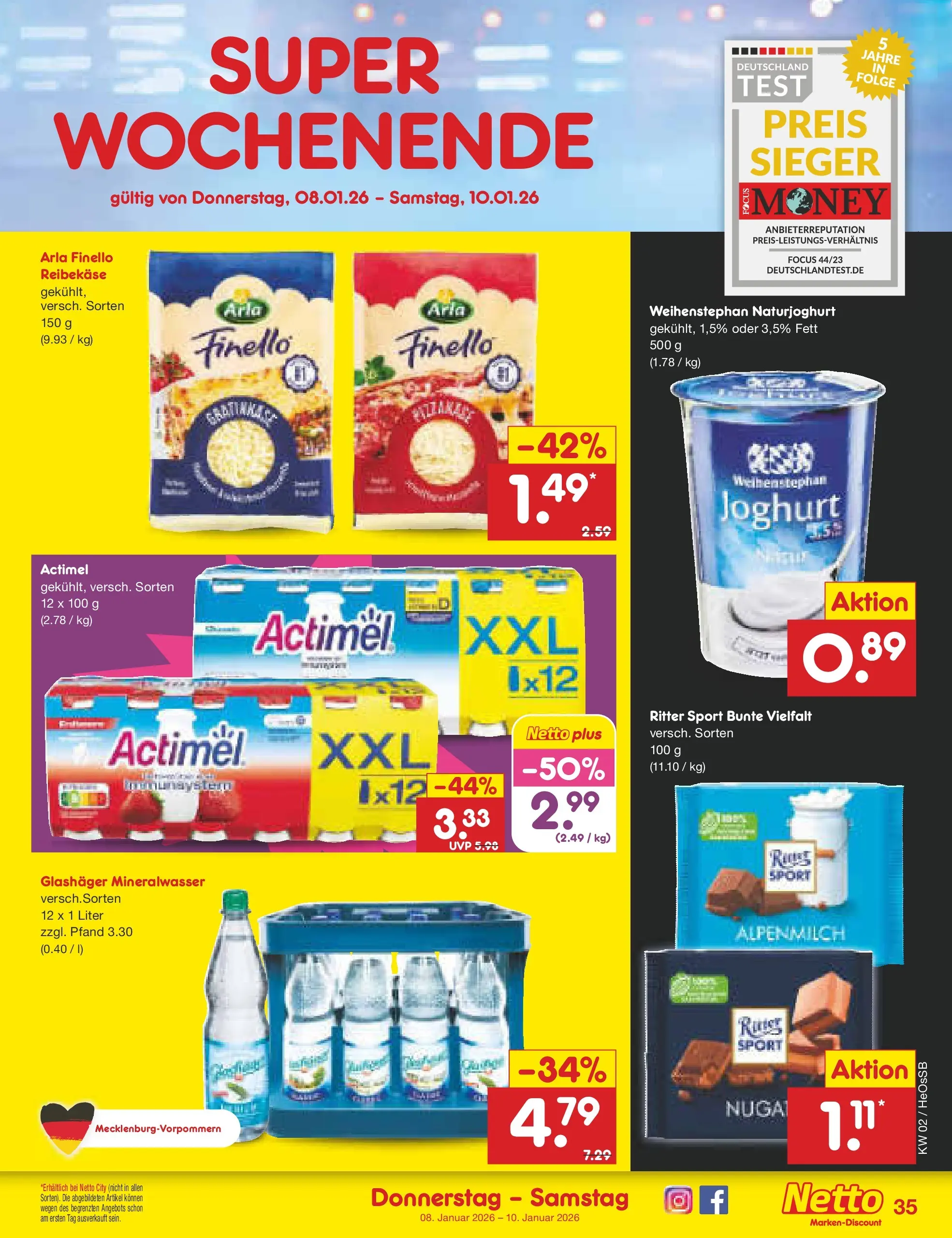 Netto Marken-Discount prospekt Kröpelin	 (ab 04.01.2026) » Angebote | Seite: 39 | Produkte: Actimel, Joghurt, Ritter sport, Mineralwasser