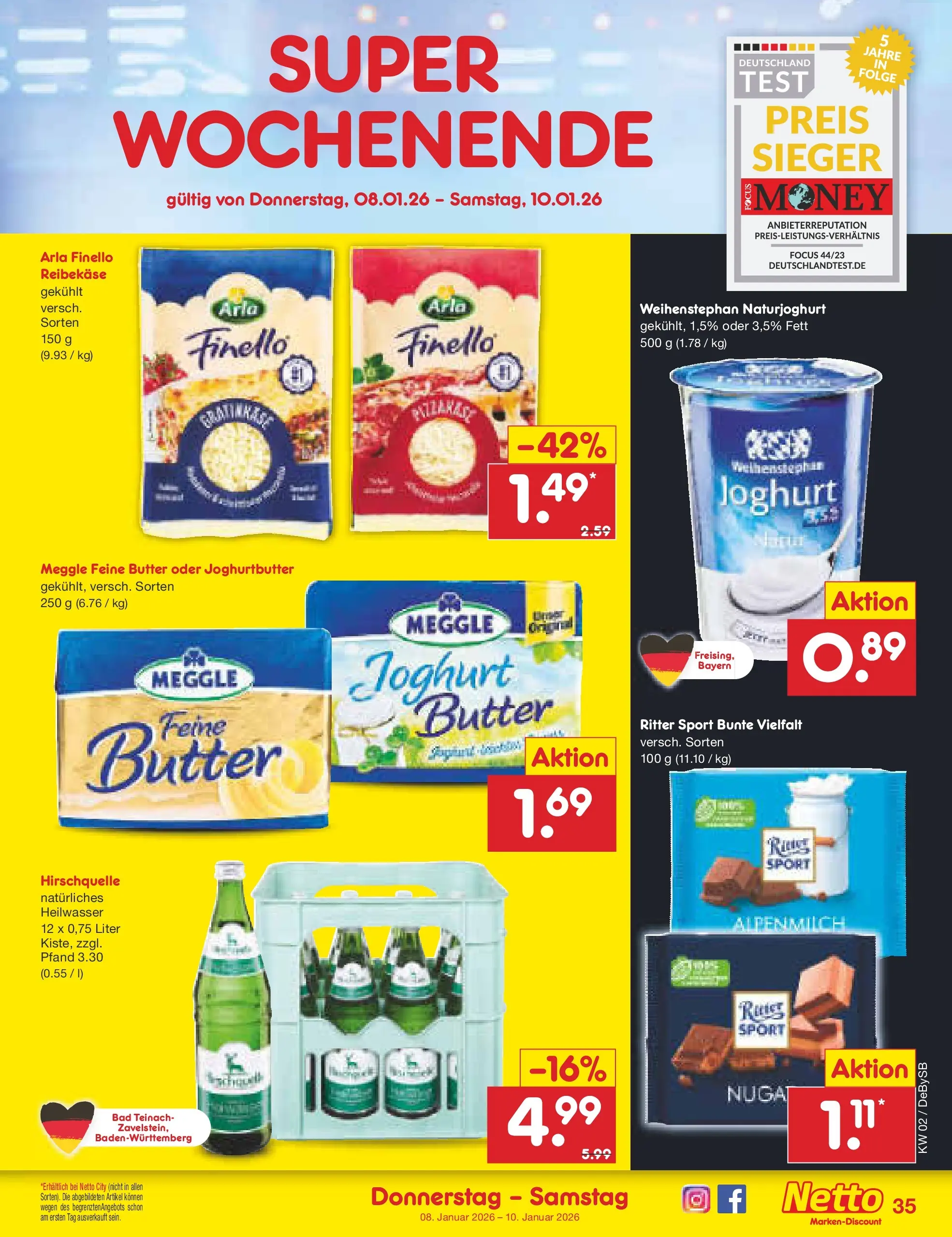 Netto Marken-Discount prospekt Thierhaupten	 (ab 04.01.2026) » Angebote | Seite: 39 | Produkte: Butter, Ritter sport, Bad, Reibekase