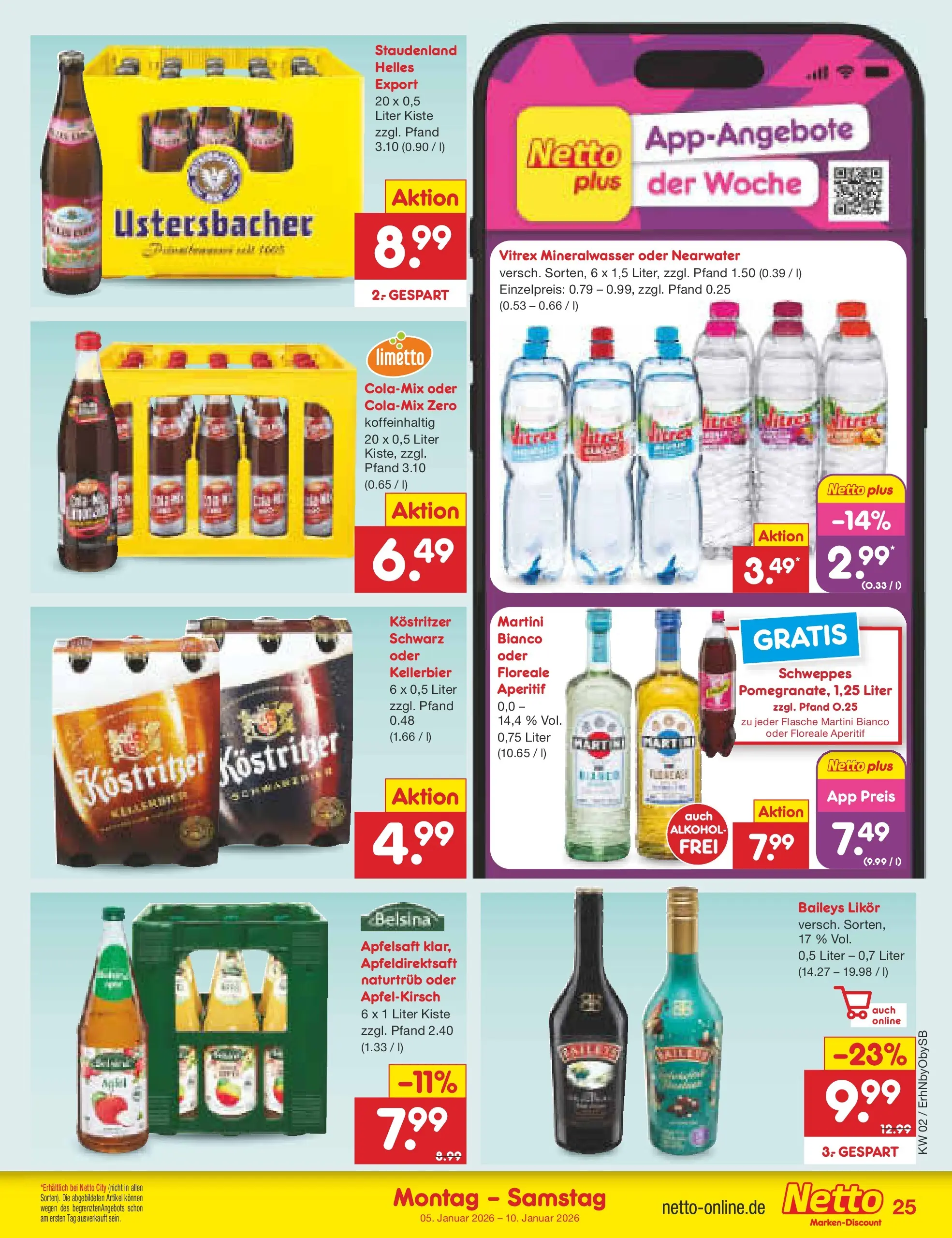 Netto Marken-Discount prospekt Metten	 (ab 04.01.2026) » Angebote | Seite: 25 | Produkte: Kostritzer, Likör, Apfelsaft, Schweppes