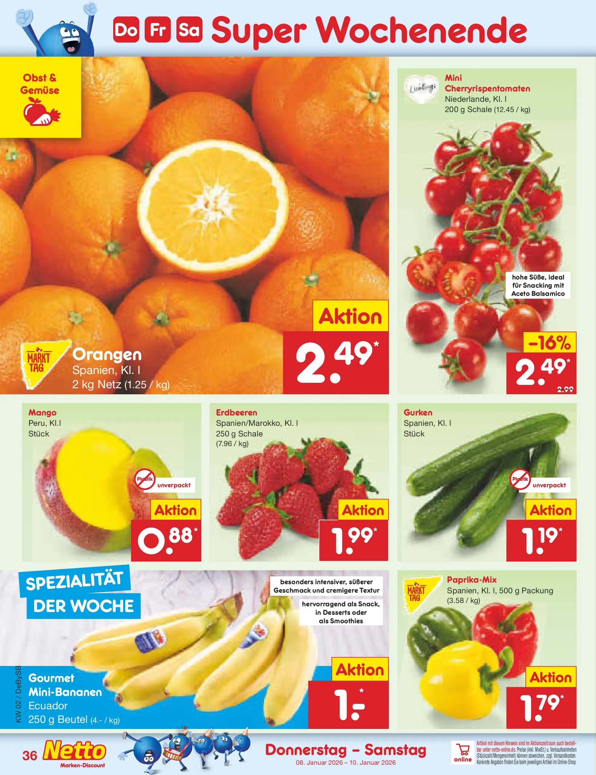 Netto Marken-Discount prospekt Thierhaupten	 (ab 04.01.2026) » Angebote | Seite: 40 | Produkte: Orangen, Obst, Erdbeeren, Gurken