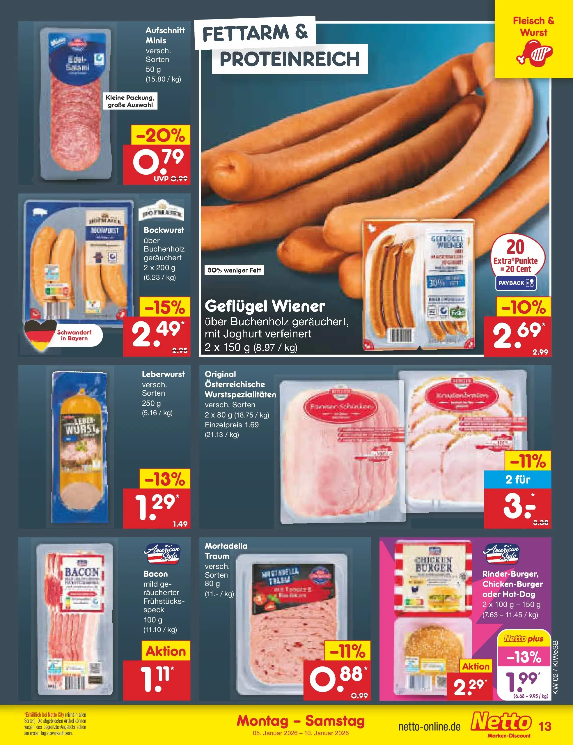 Netto Marken-Discount prospekt Bad Friedrichshall	 (ab 04.01.2026) » Angebote | Seite: 13 | Produkte: Bockwurst, Joghurt, Wurst, Fleisch