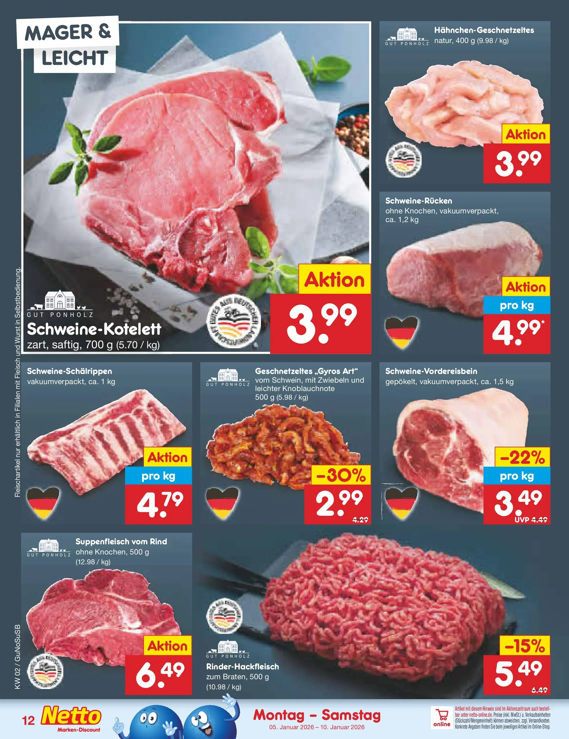 Netto Marken-Discount prospekt Machern	 (ab 04.01.2026) » Angebote | Seite: 12 | Produkte: Zwiebeln, Suppenfleisch, Wurst, Schweinerucken