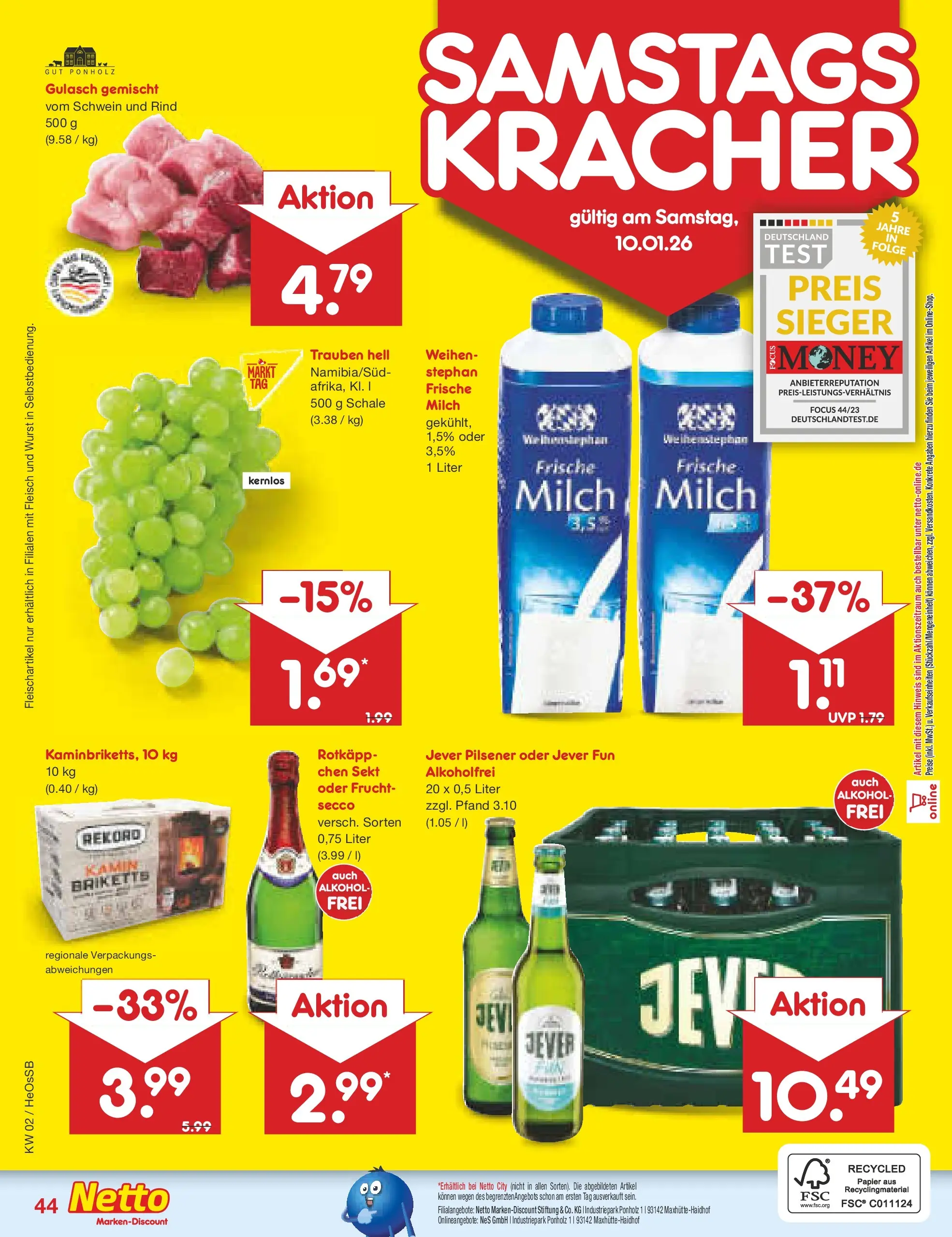 Netto Marken-Discount prospekt Kröpelin	 (ab 04.01.2026) » Angebote | Seite: 48 | Produkte: Milch, Trauben, Sekt, Wurst