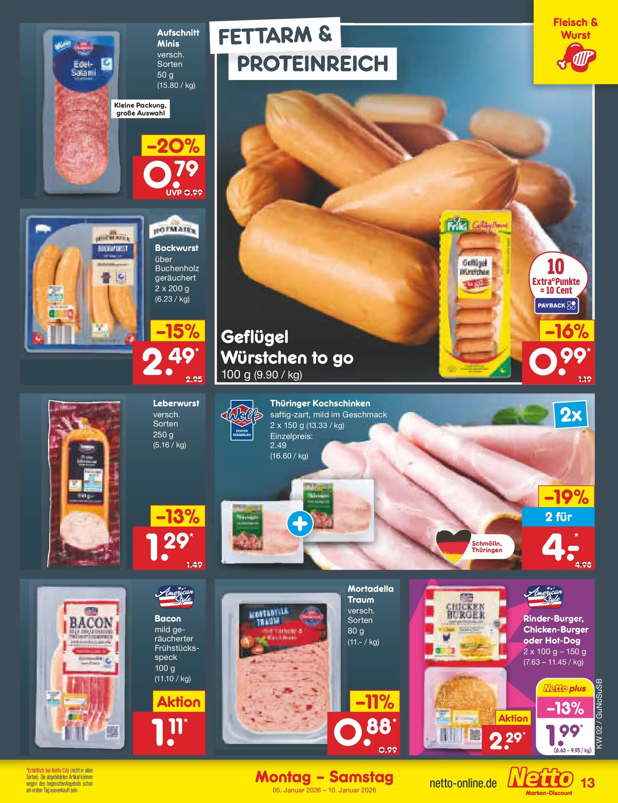 Netto Marken-Discount prospekt Machern	 (ab 04.01.2026) » Angebote | Seite: 13 | Produkte: Bockwurst, Wurst, Fleisch