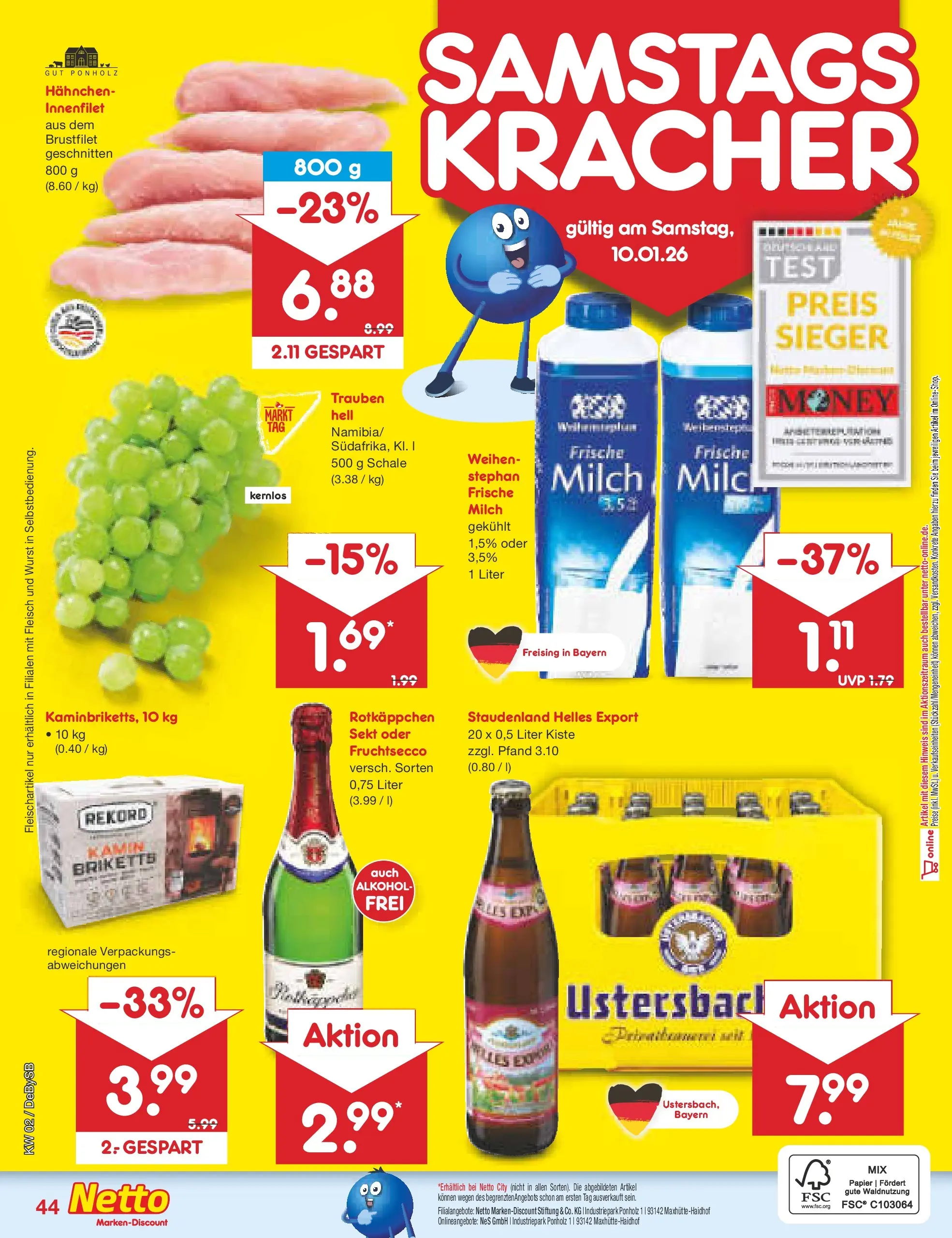 Netto Marken-Discount prospekt Thierhaupten	 (ab 04.01.2026) » Angebote | Seite: 48 | Produkte: Milch, Trauben, Sekt, Fleisch