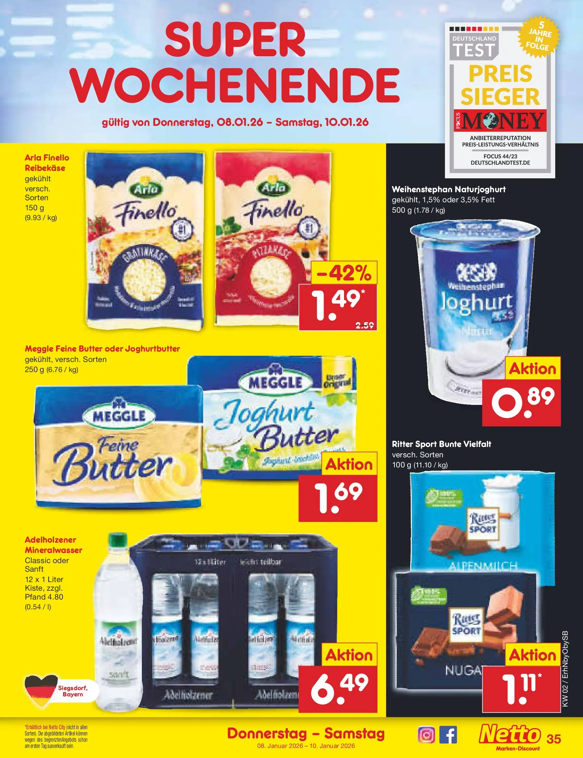 Netto Marken-Discount prospekt Metten	 (ab 04.01.2026) » Angebote | Seite: 39 | Produkte: Butter, Ritter sport, Mineralwasser, Reibekase