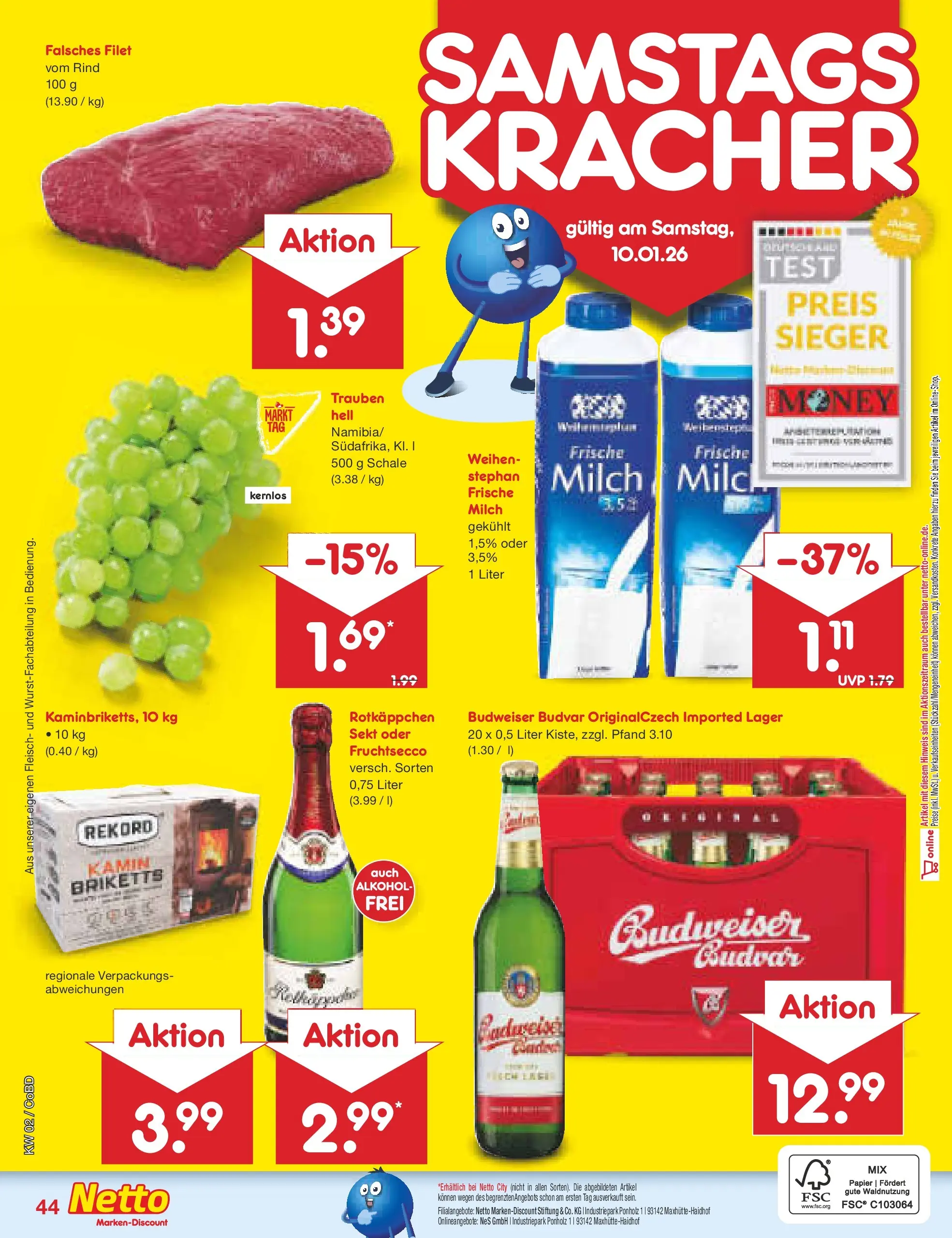 Netto Marken-Discount prospekt Delitzsch	 (ab 04.01.2026) » Angebote | Seite: 48 | Produkte: Trauben, Rotkäppchen, Budweiser, Fleisch