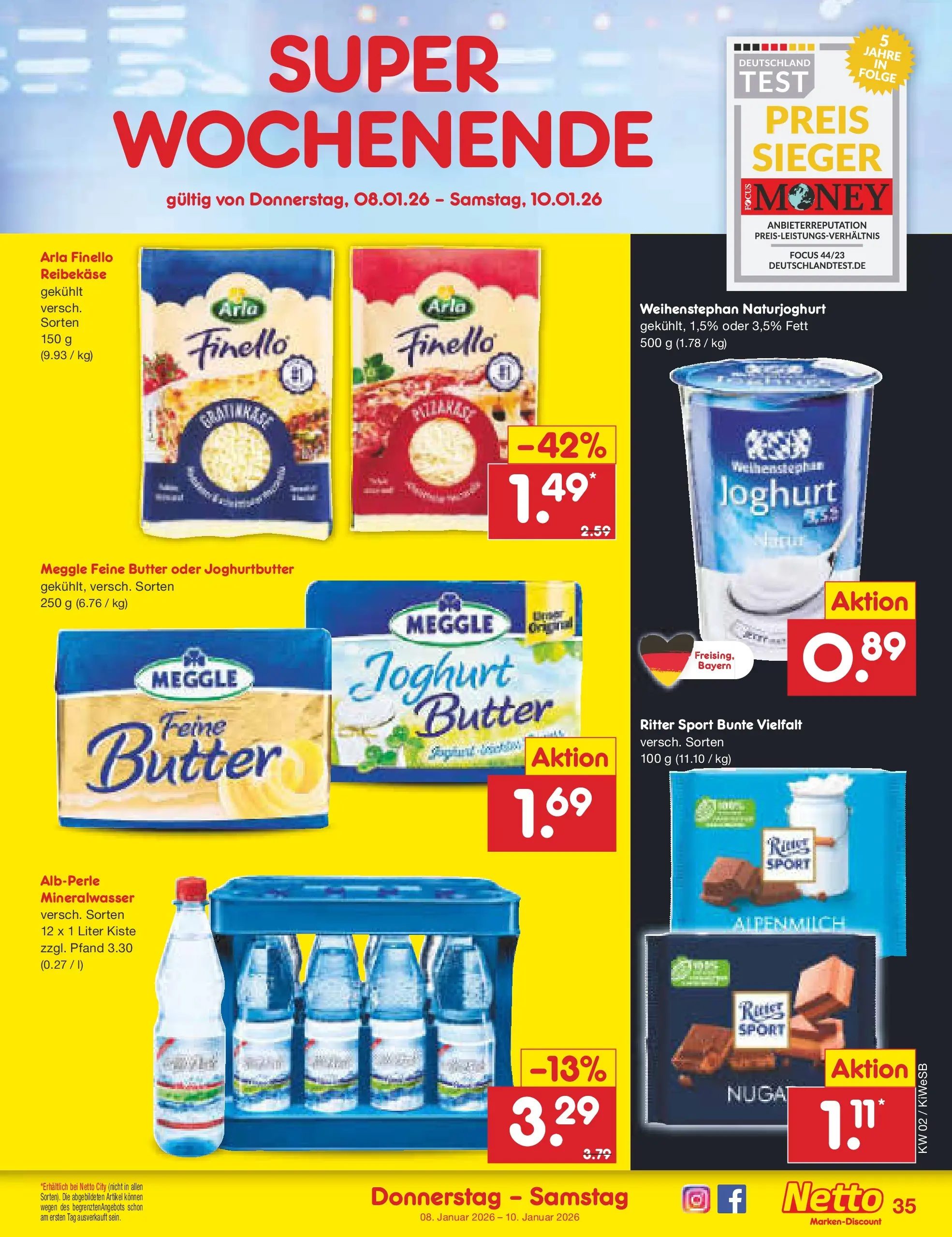 Netto Marken-Discount prospekt Bad Friedrichshall	 (ab 04.01.2026) » Angebote | Seite: 39 | Produkte: Butter, Joghurt, Ritter sport, Reibekase