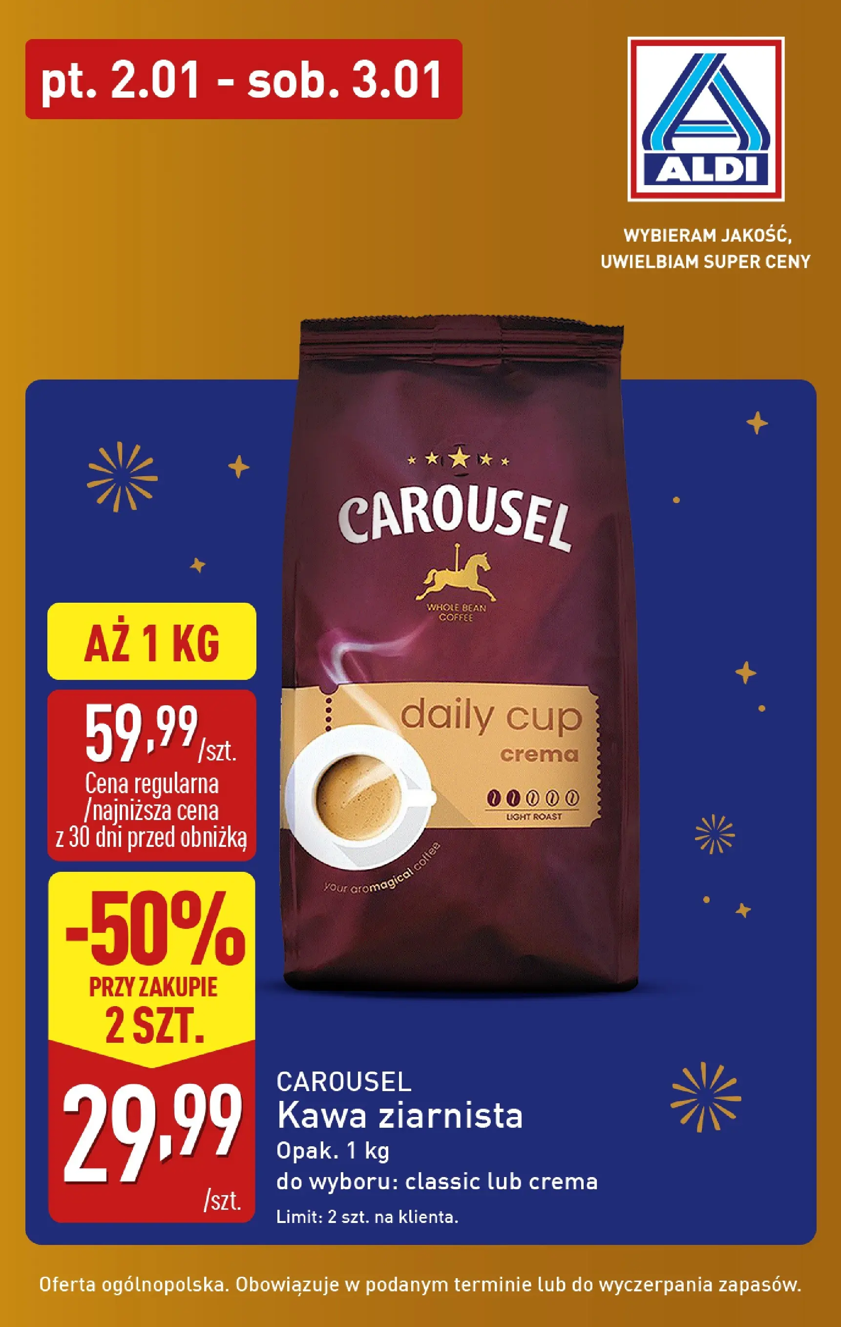 Aldi - Nowy rok w super cenach w ALDI od 01.01.2026 - Ulotka PDF, promocje | Strona: 2 | Produkty: Kawa ziarnista, Kawa