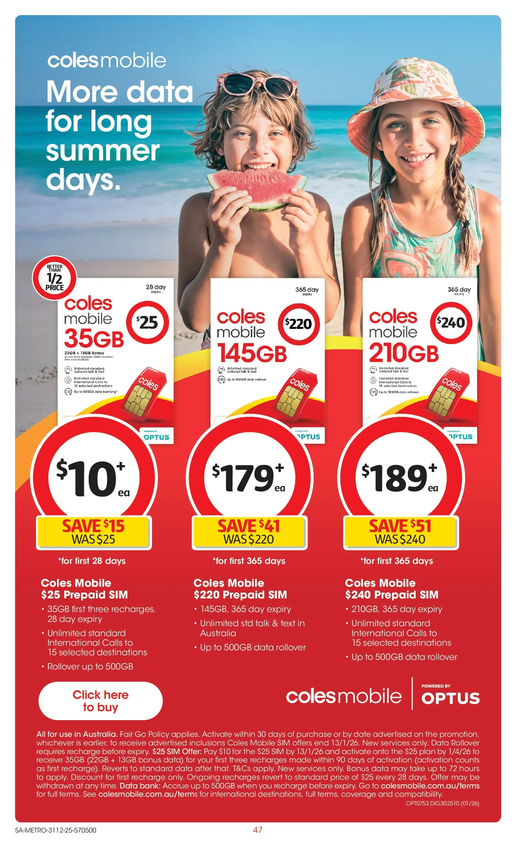 ﻿Coles catalogue valid from 31/12/2025 > Online Australia | Page: 47 | Products: Battery, Tap, Date, Modem