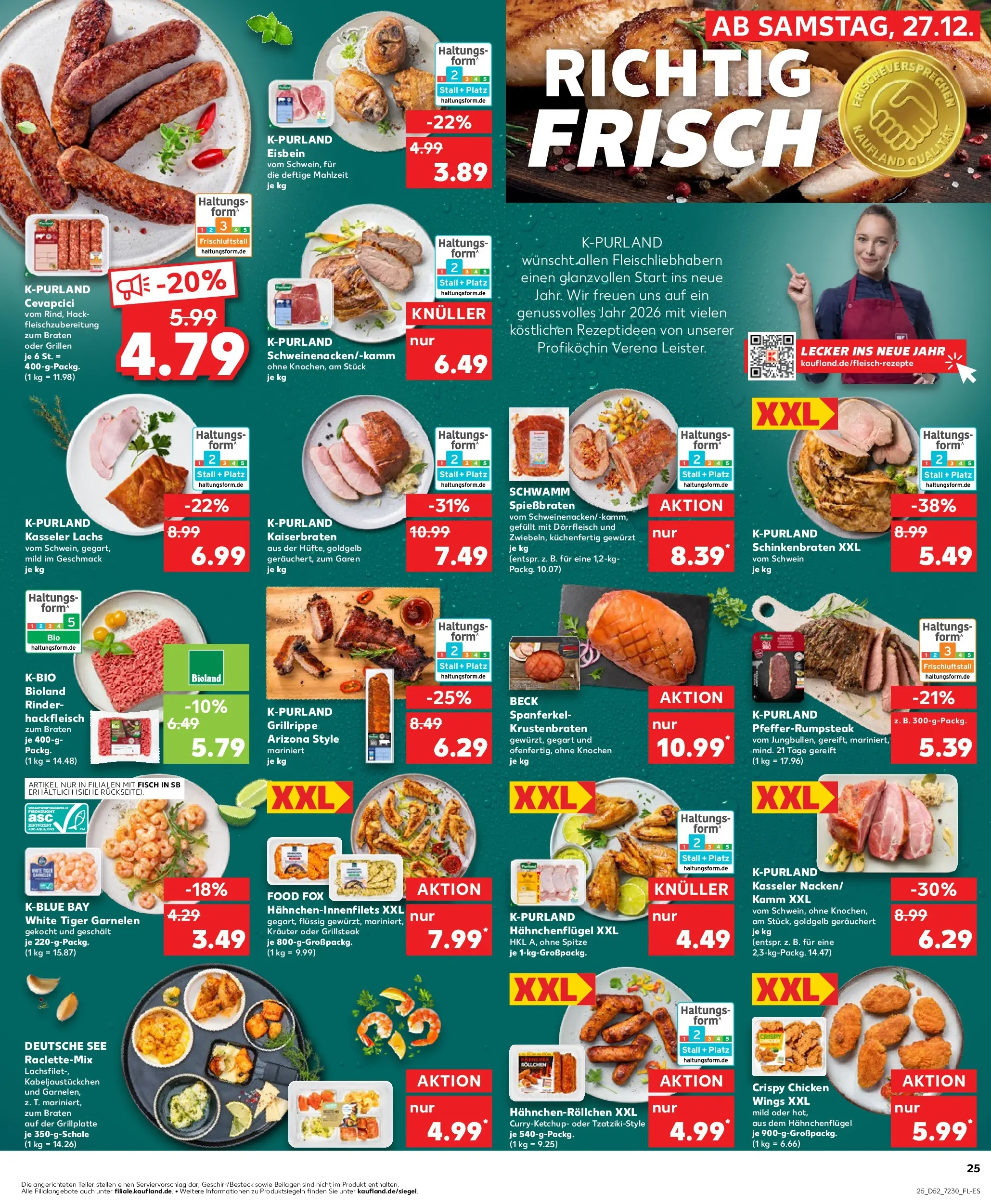 Prospekt Kaufland ab 28.12.2025 » Angebote Online zum Blättern | Seite: 25 | Produkte: Cevapcici, Krustenbraten, Lachs, Tiger garnelen