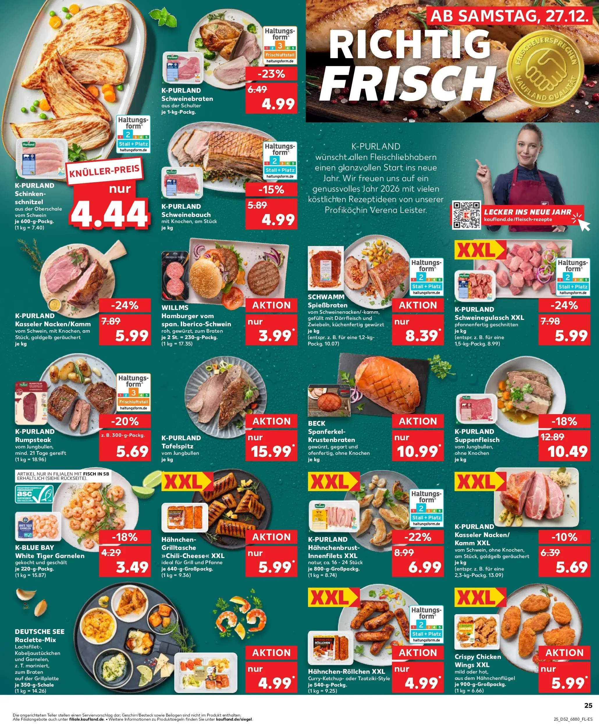 Prospekt Kaufland ab 28.12.2025 » Angebote Online zum Blättern | Seite: 25 | Produkte: Schnitzel, Tiger garnelen, Raclette, Hahnchenbrust
