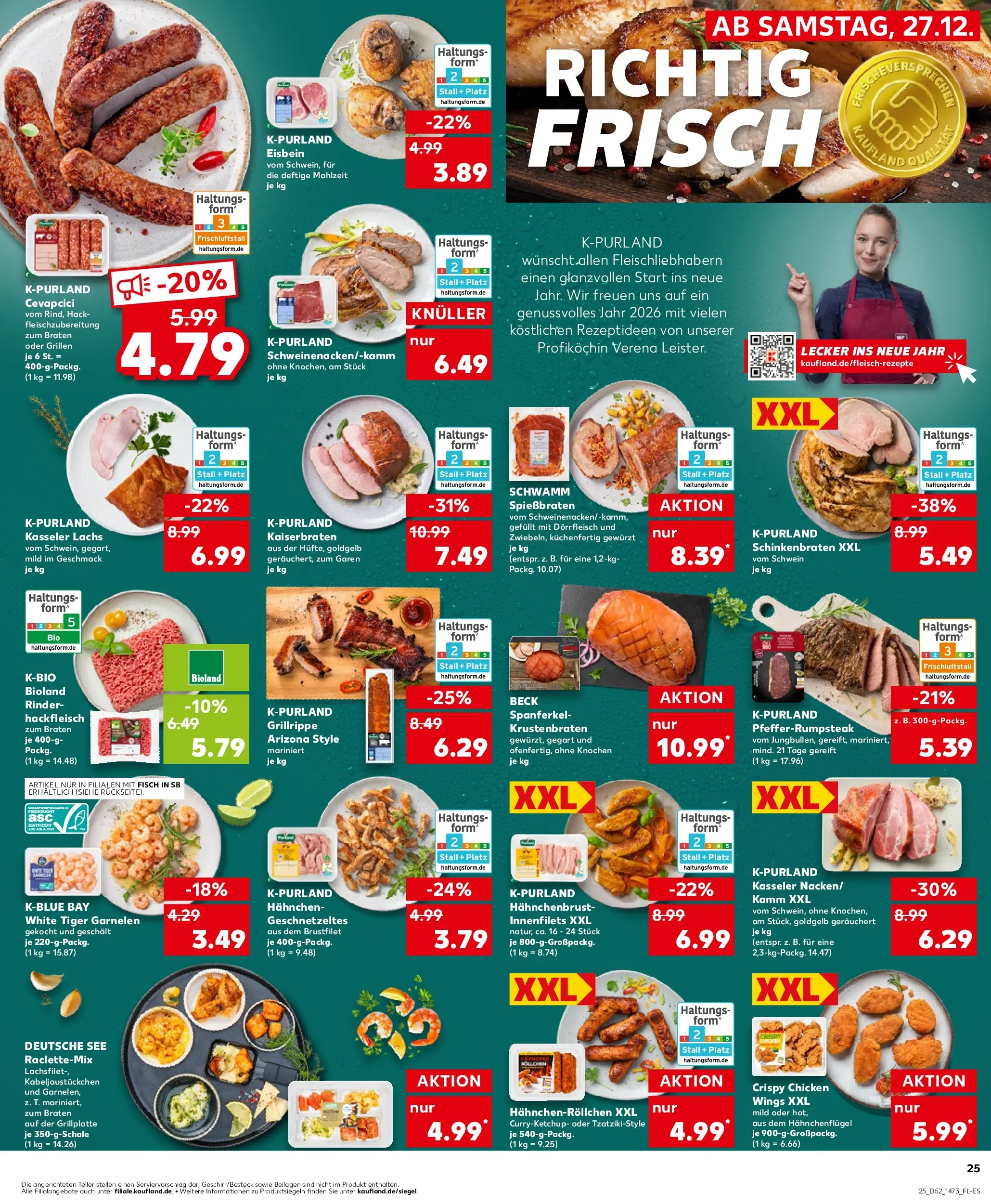 Prospekt Kaufland ab 28.12.2025 » Angebote Online zum Blättern | Seite: 25 | Produkte: Cevapcici, Steak, Hackfleisch, Hahnchenbrust