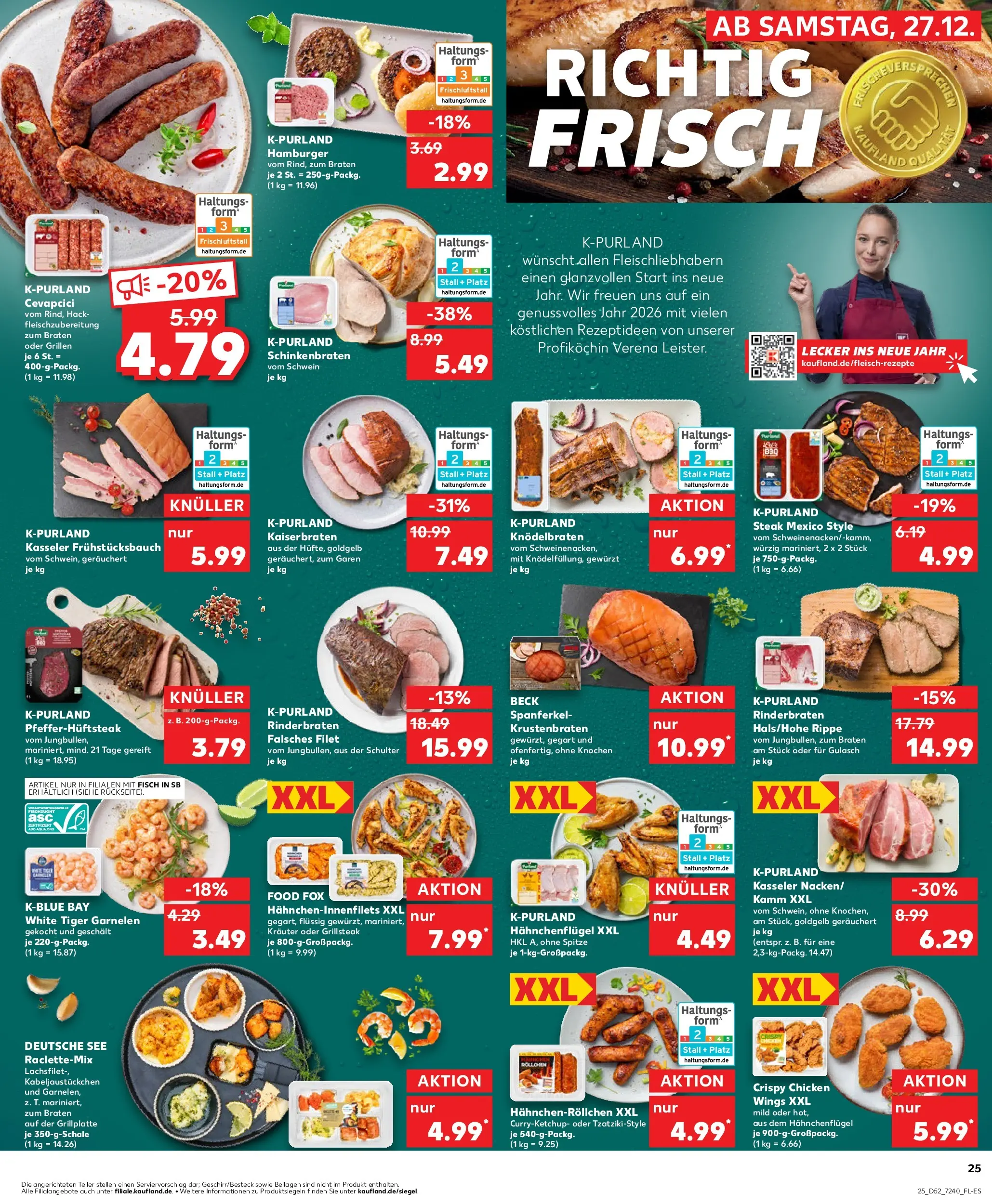 Prospekt Kaufland ab 28.12.2025 » Angebote Online zum Blättern | Seite: 25 | Produkte: Rinderbraten, Garnelen, Krustenbraten, Gulasch