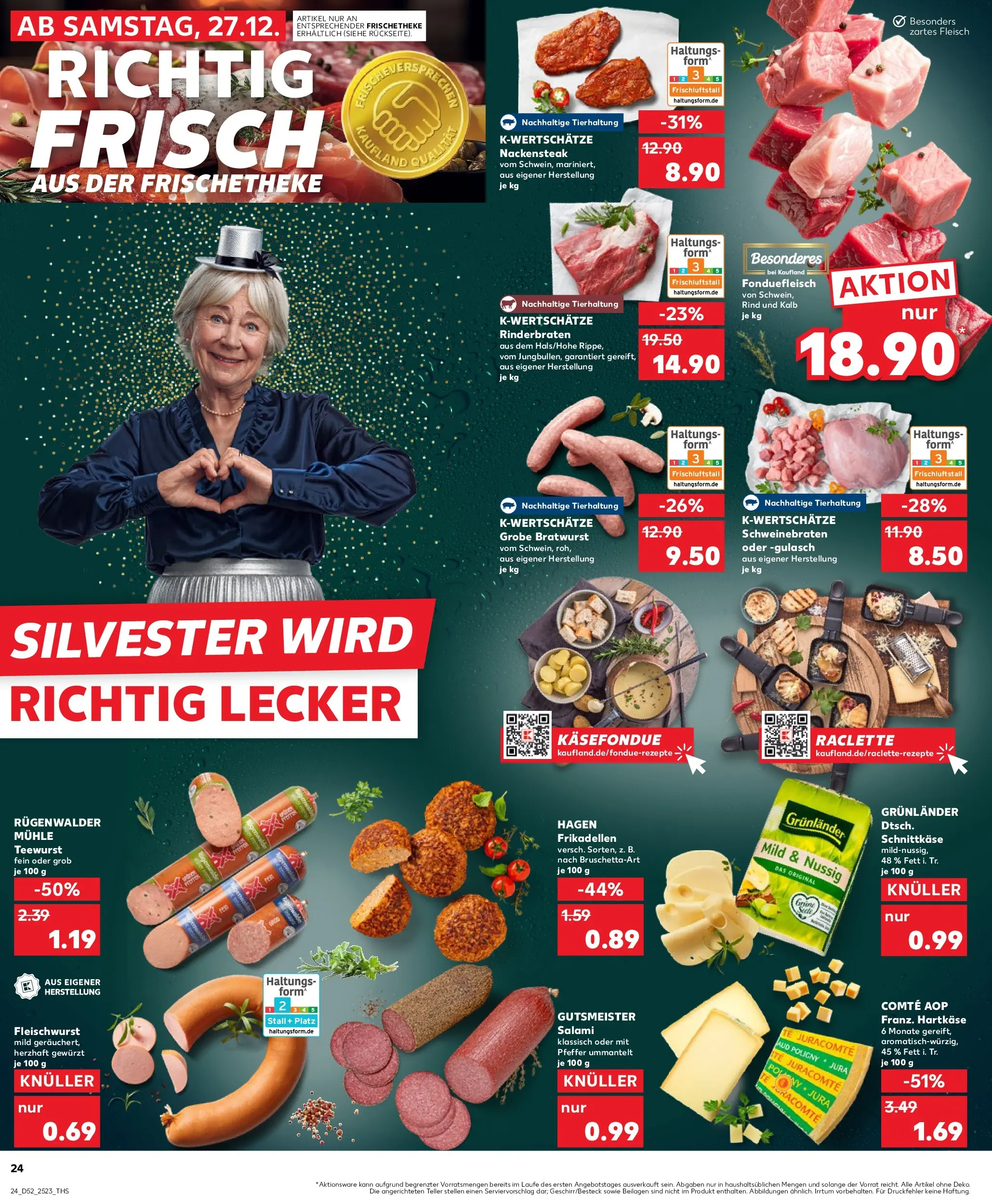 Prospekt Kaufland ab 28.12.2025 » Angebote Online zum Blättern | Seite: 24 | Produkte: Rinderbraten, Grunlander, Raclette, Fleisch