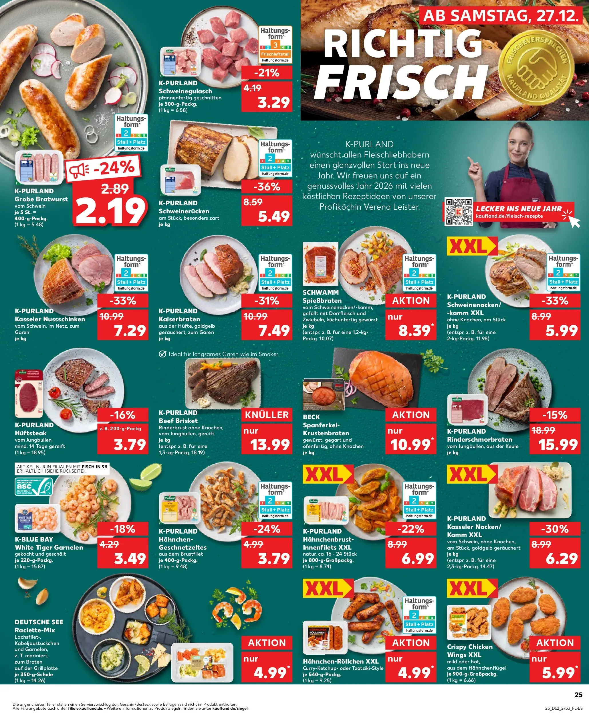 Prospekt Kaufland ab 28.12.2025 » Angebote Online zum Blättern | Seite: 25 | Produkte: Hahnchen, Bratwurst, Garnelen, Steak