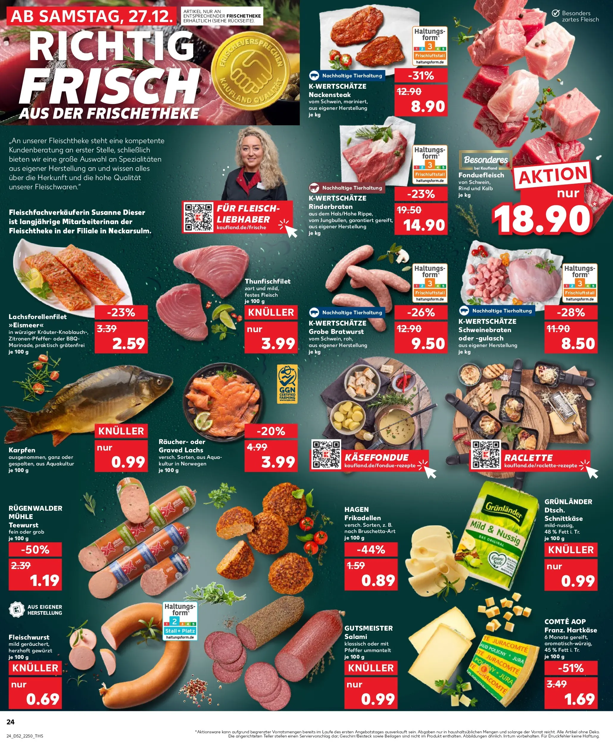 Prospekt Kaufland ab 28.12.2025 » Angebote Online zum Blättern | Seite: 24 | Produkte: Rinderbraten, Lachs, Gulasch, Salami