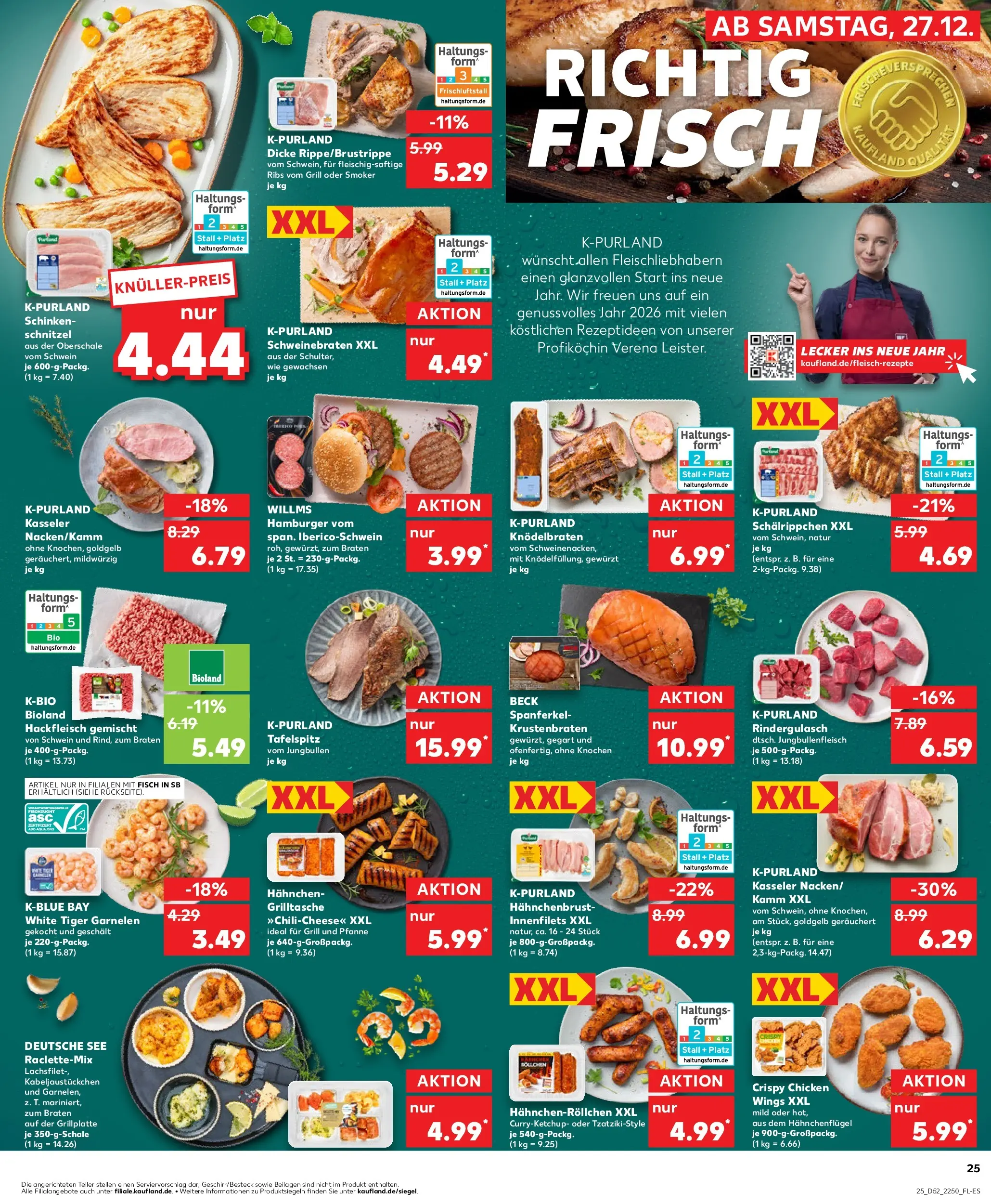 Prospekt Kaufland ab 28.12.2025 » Angebote Online zum Blättern | Seite: 25 | Produkte: Hahnchen, Krustenbraten, Tiger garnelen, Hackfleisch
