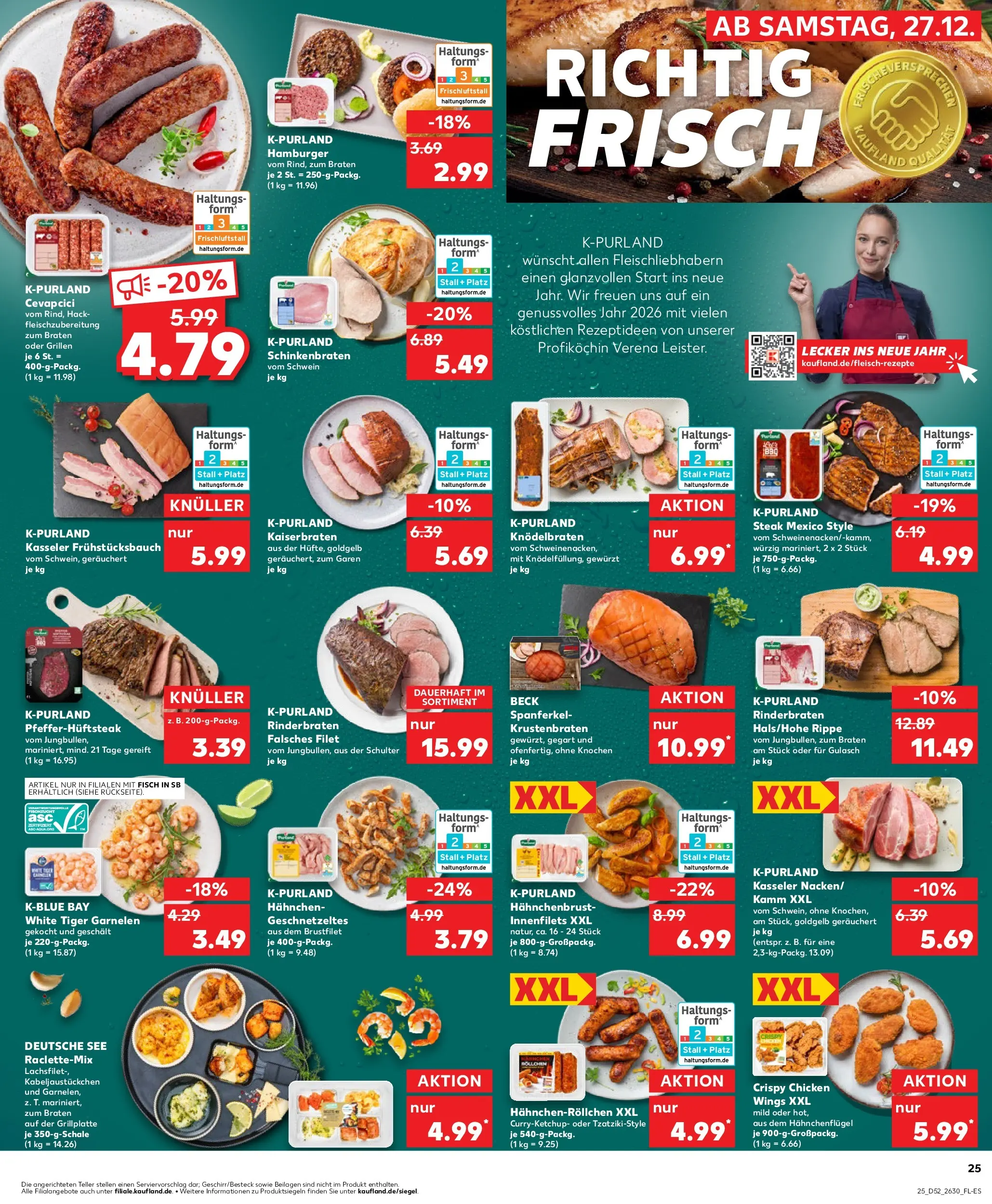 Prospekt Kaufland ab 28.12.2025 » Angebote Online zum Blättern | Seite: 25 | Produkte: Rinderbraten, Cevapcici, Tiger garnelen, Hahnchenbrust