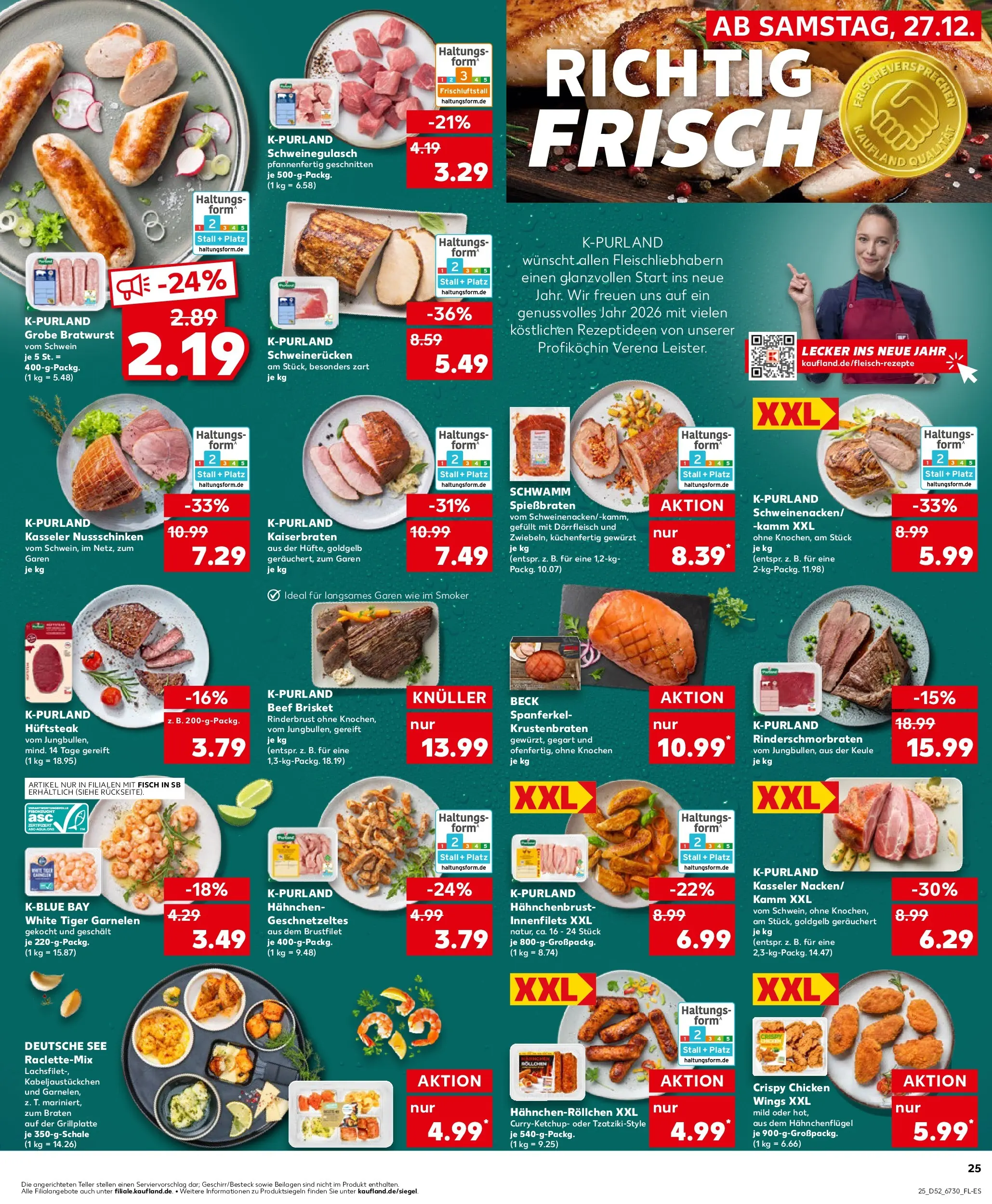 Prospekt Kaufland ab 28.12.2025 » Angebote Online zum Blättern | Seite: 25 | Produkte: Hahnchen, Bratwurst, Tiger garnelen, Hahnchenbrust