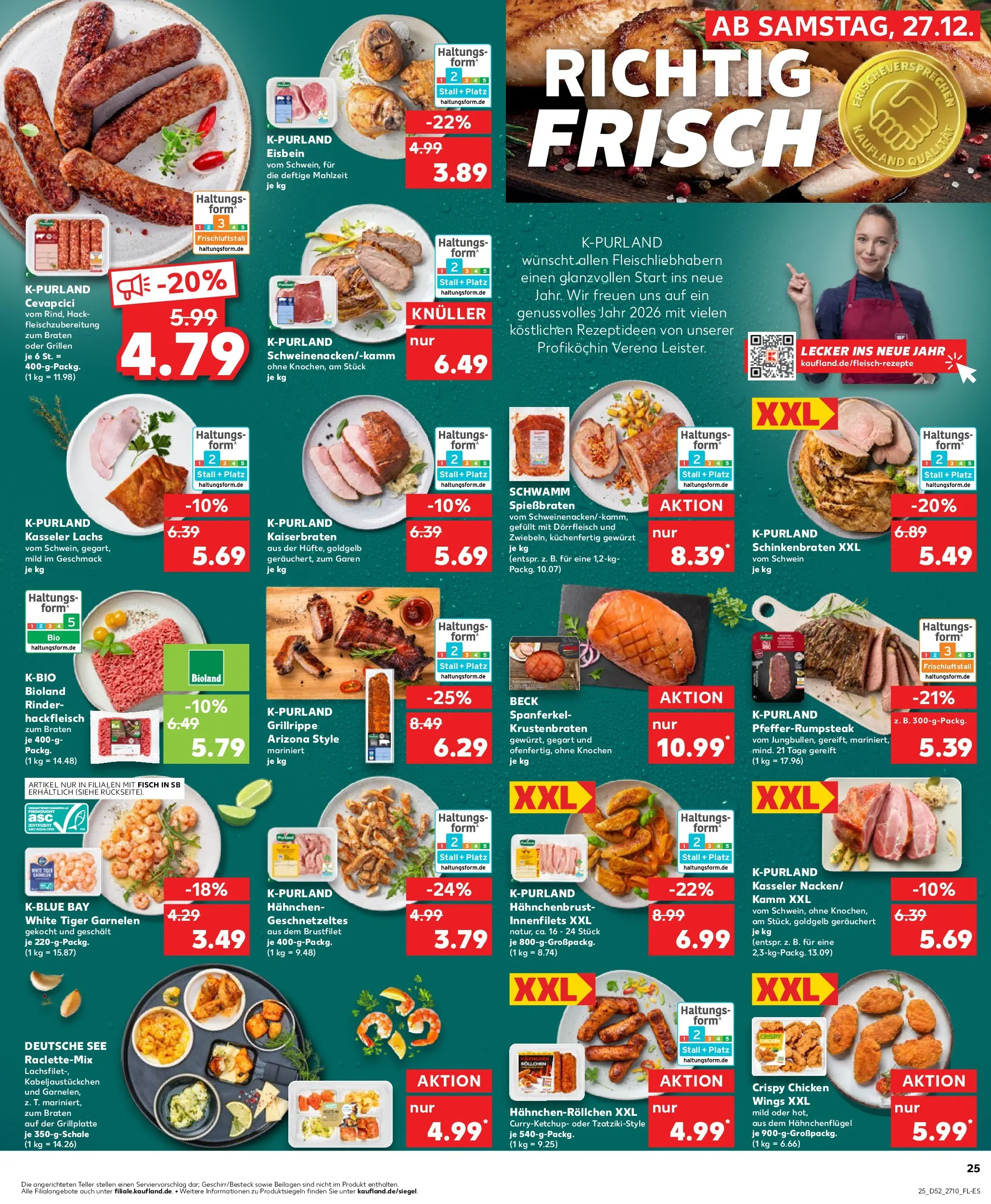 Prospekt Kaufland ab 28.12.2025 » Angebote Online zum Blättern | Seite: 25 | Produkte: Fisch, Tiger garnelen, Hackfleisch, Hahnchenbrust