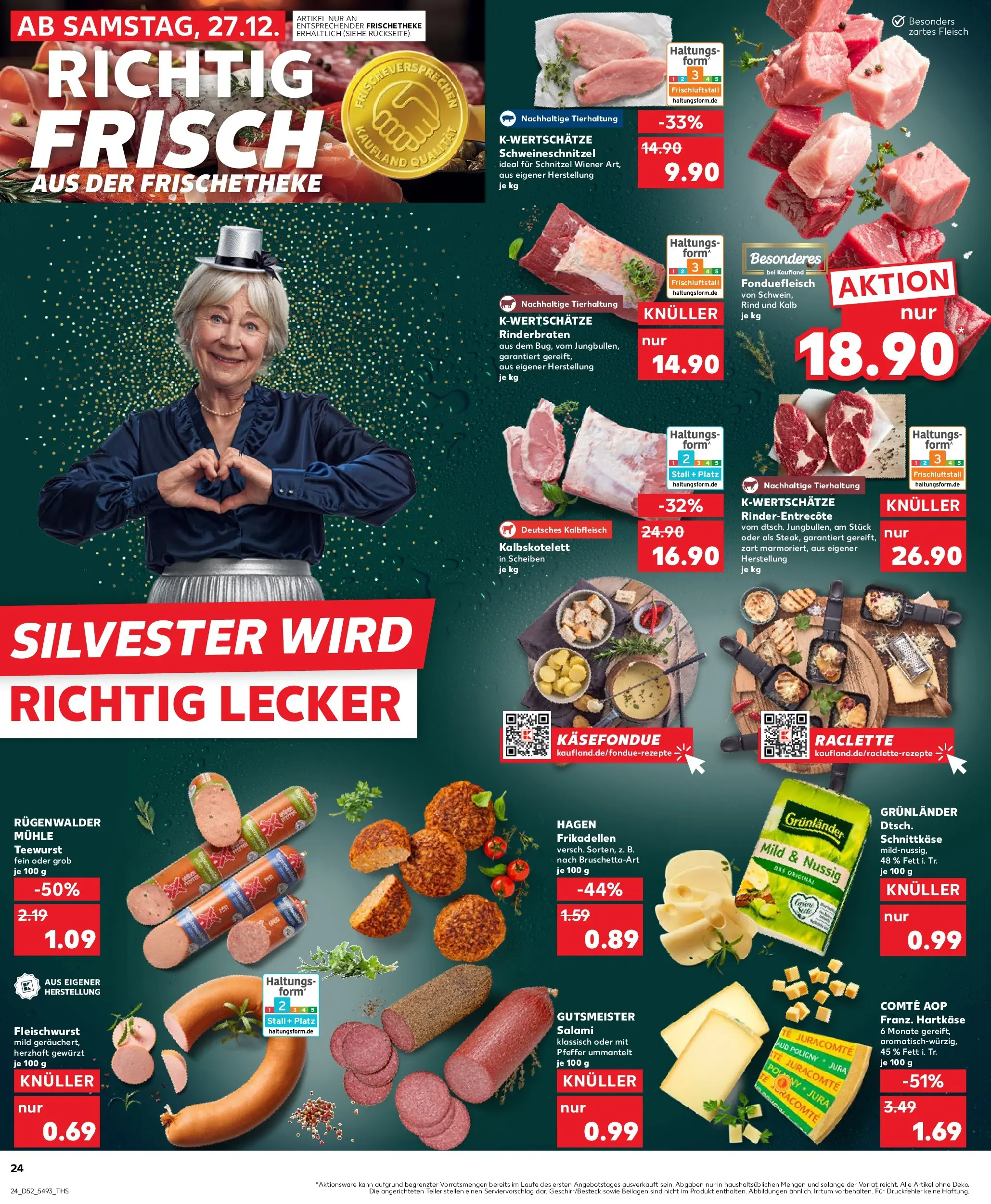 Prospekt Kaufland ab 28.12.2025 » Angebote Online zum Blättern | Seite: 24 | Produkte: Entrecote, Salami, Raclette, Fleisch